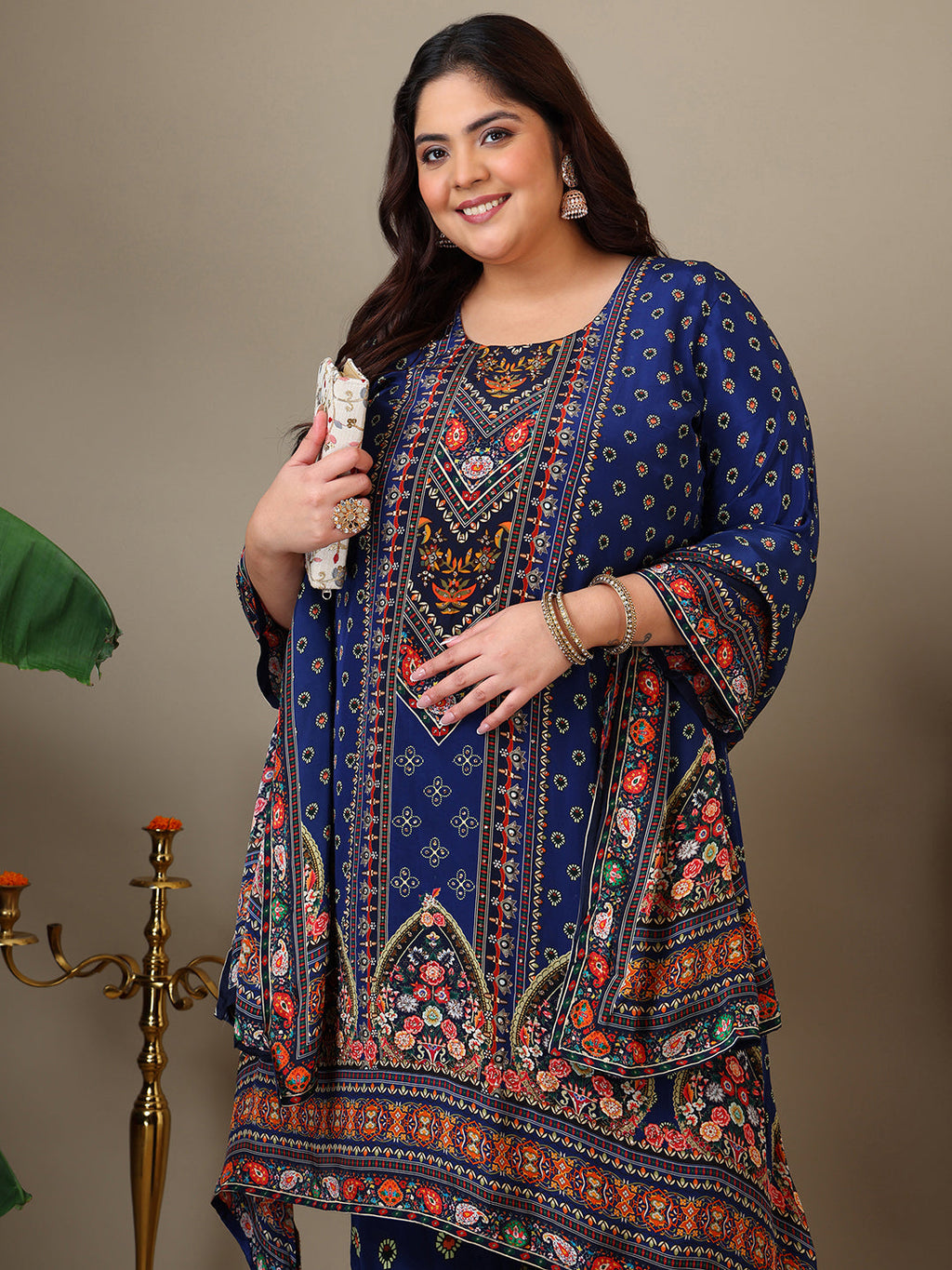 Women Plus Size Floral Printed Kurta with Palazzos & Dupatta - ID