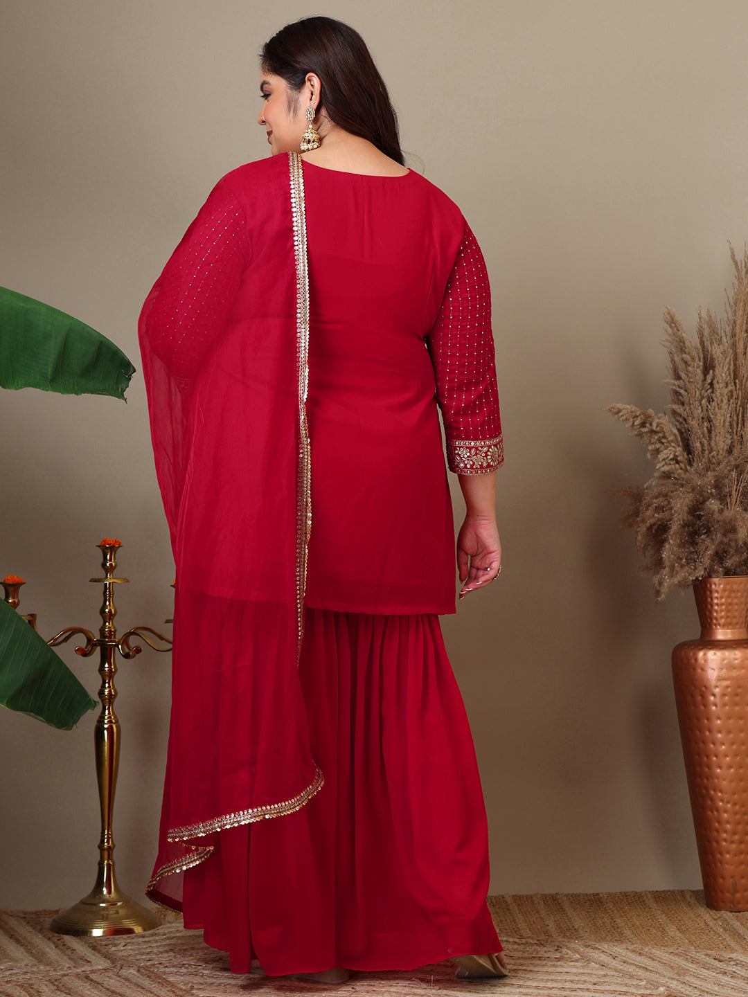 Women Ethnic Motifs Embroidered Regular Kurta with Sharara & With Dupatta - ID