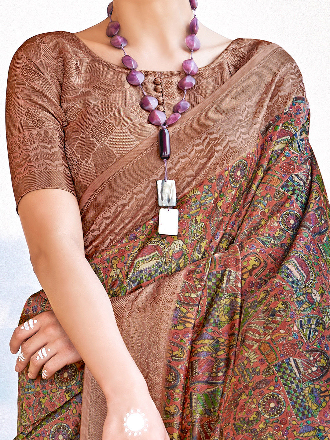 Silk Blend Brown Woven Design Designer Saree With Blouse
