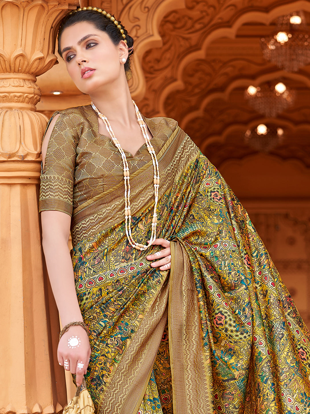 Silk Blend Yellow Woven Design Designer Saree With Blouse