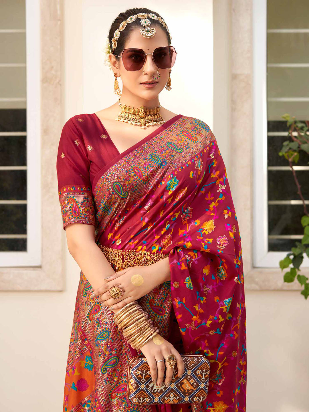 Dola Silk Navy Blue Printed Designer Saree With Blouse