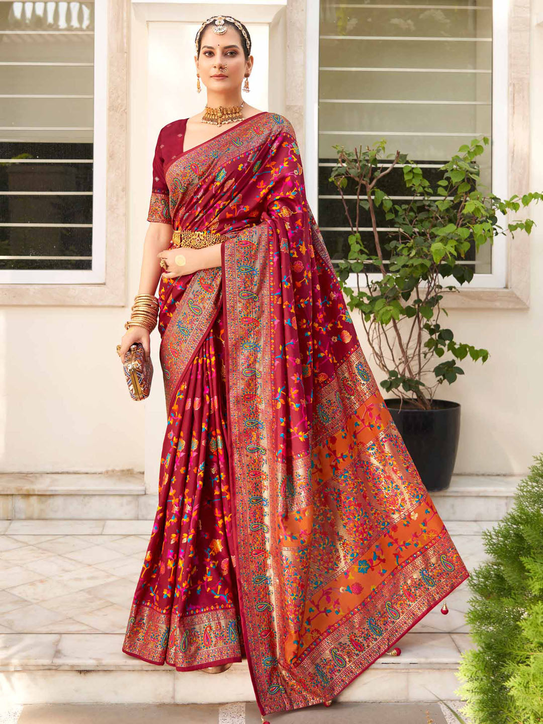 Dola Silk Navy Blue Printed Designer Saree With Blouse