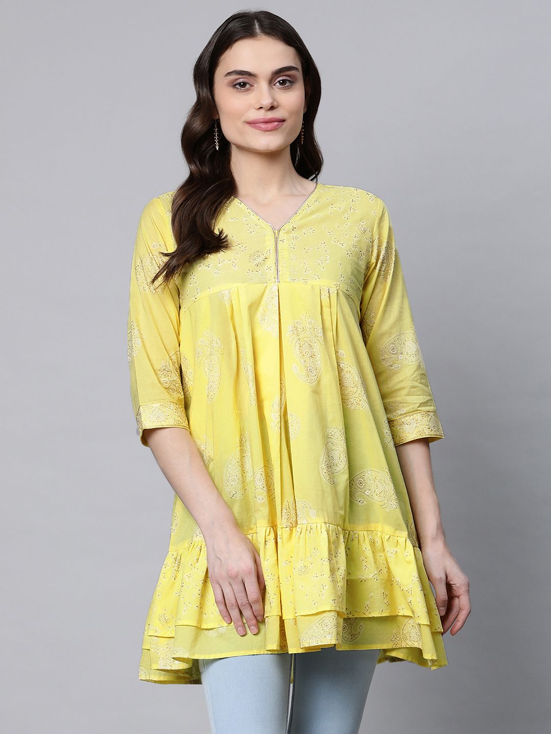 Yellow Cotton Printed Tunic