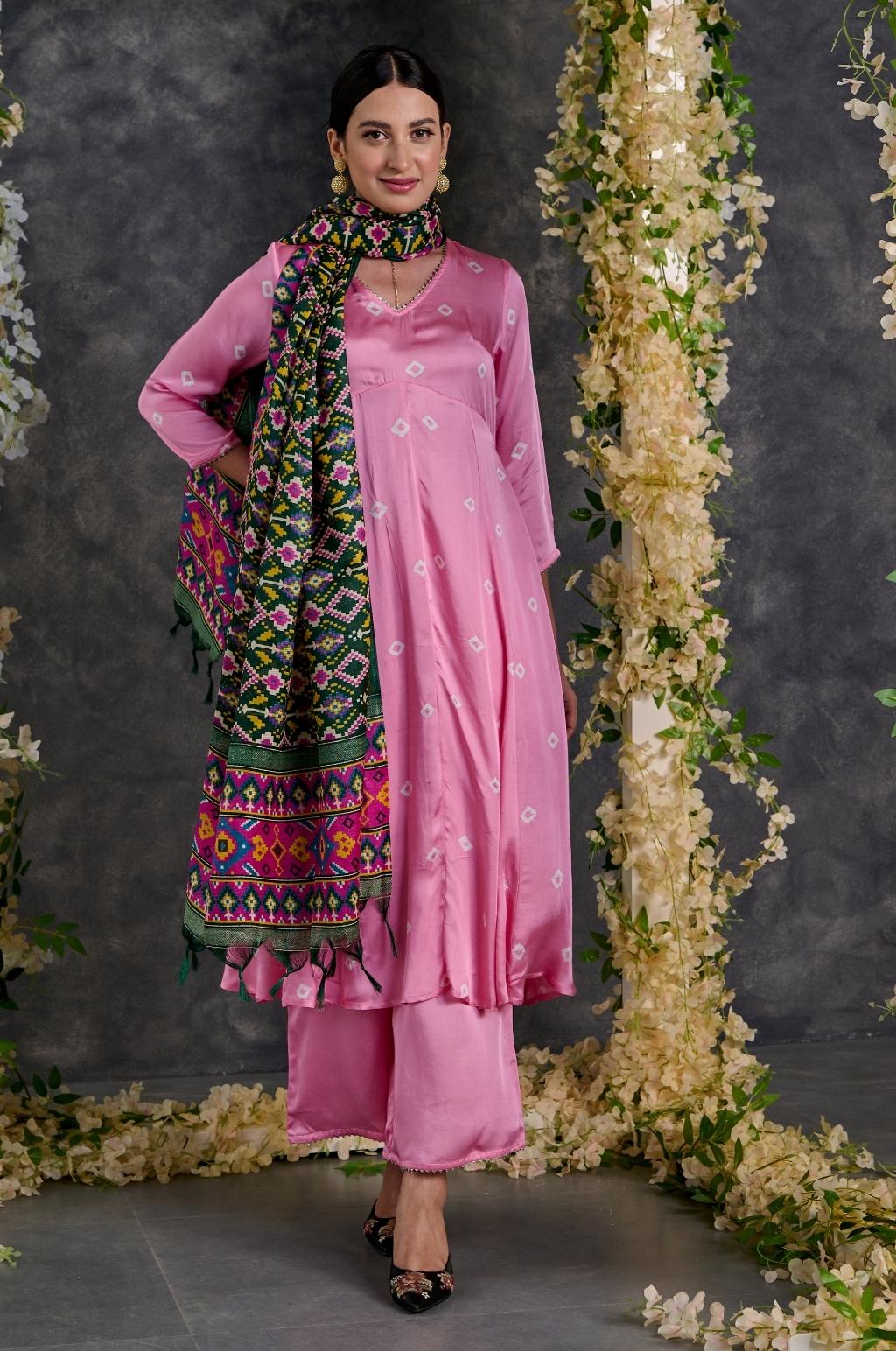 Bandhani A-line Modal Satin Kurta