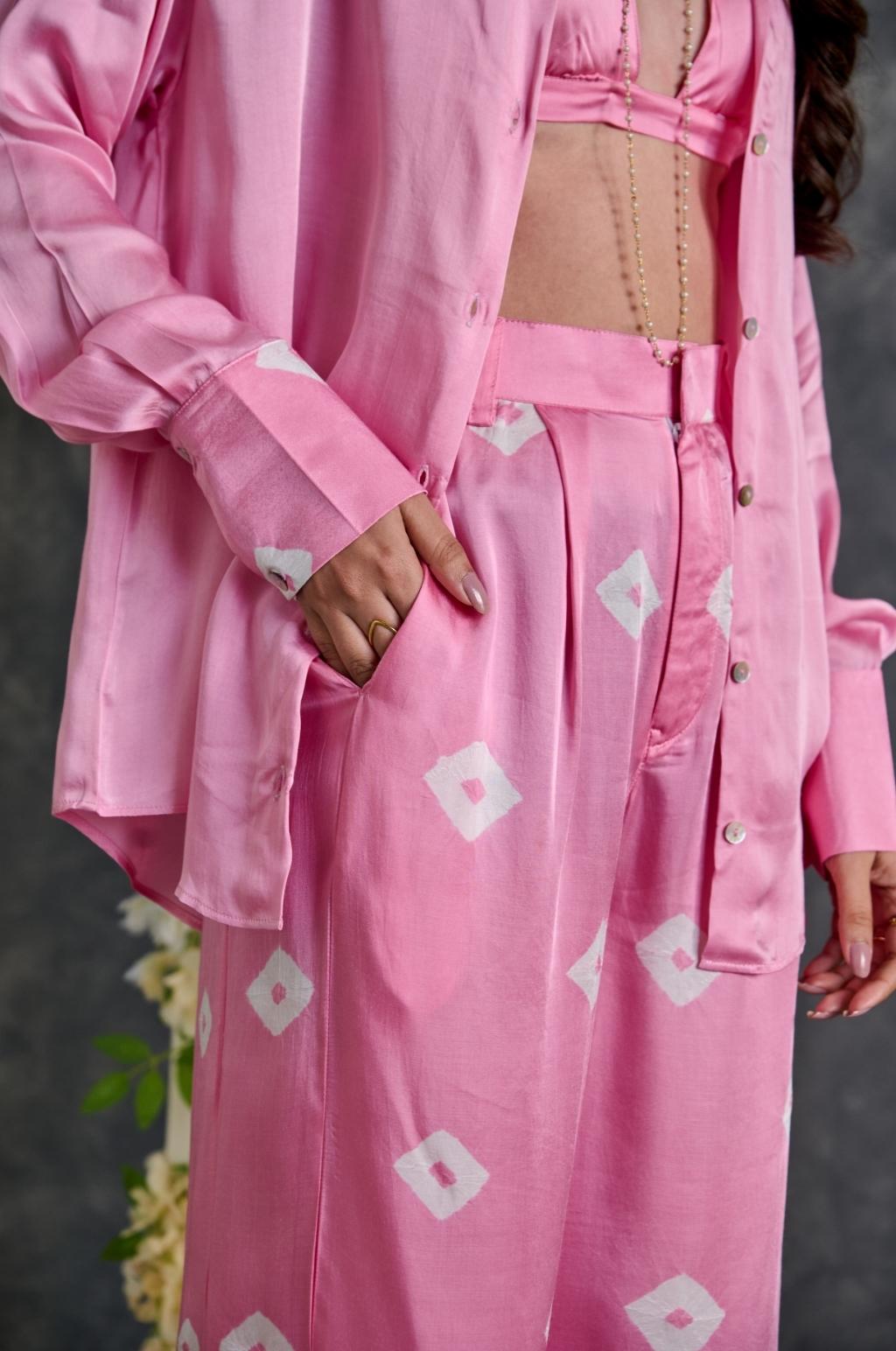 Pink Bandhani Modal Satin Co-Ord Set