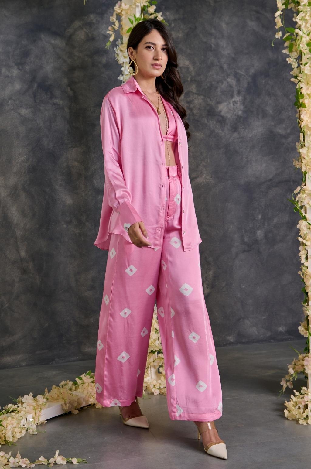 Pink Bandhani Modal Satin Co-Ord Set