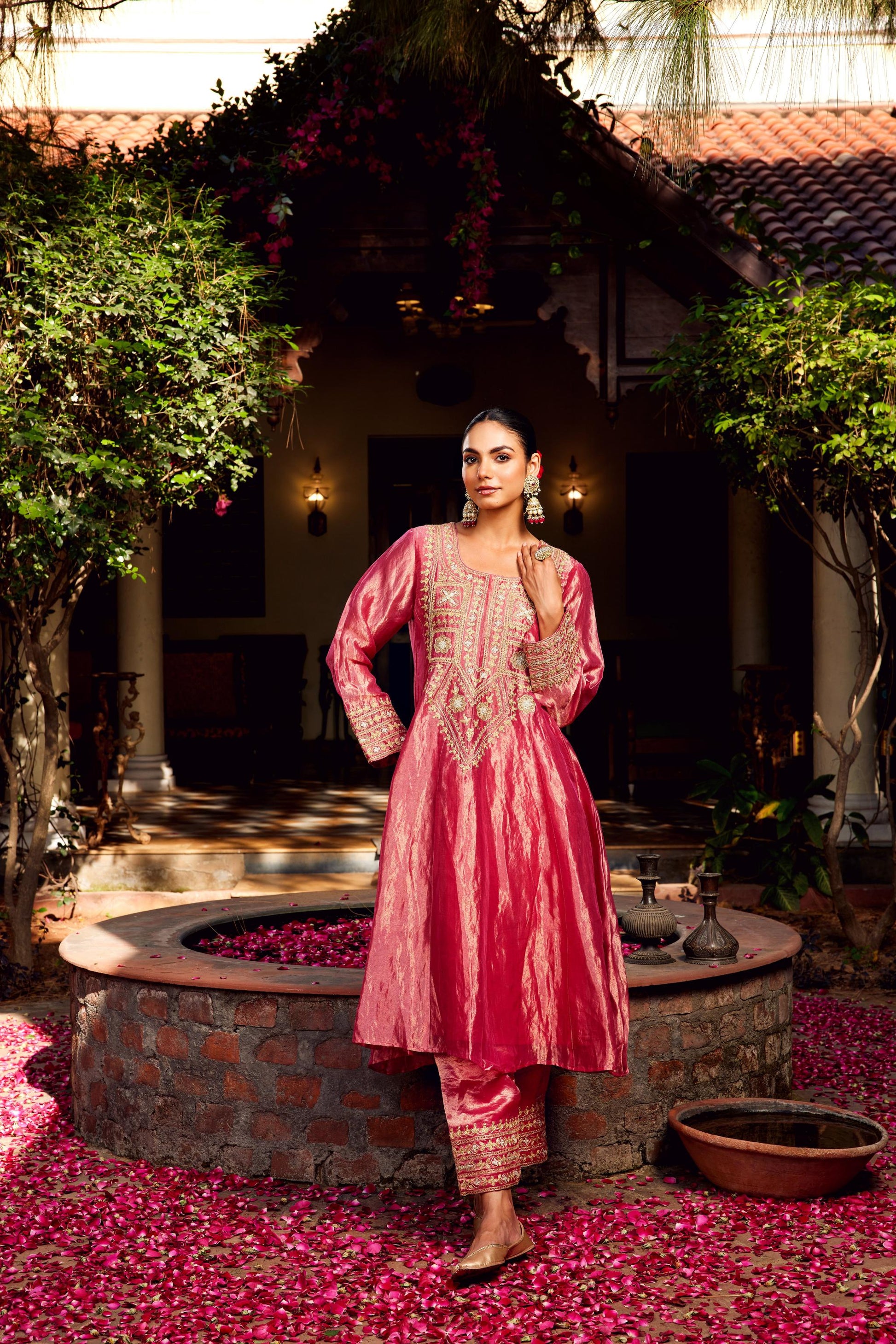 Pink Tissue Anarkali Inayat Kurta Set of 3