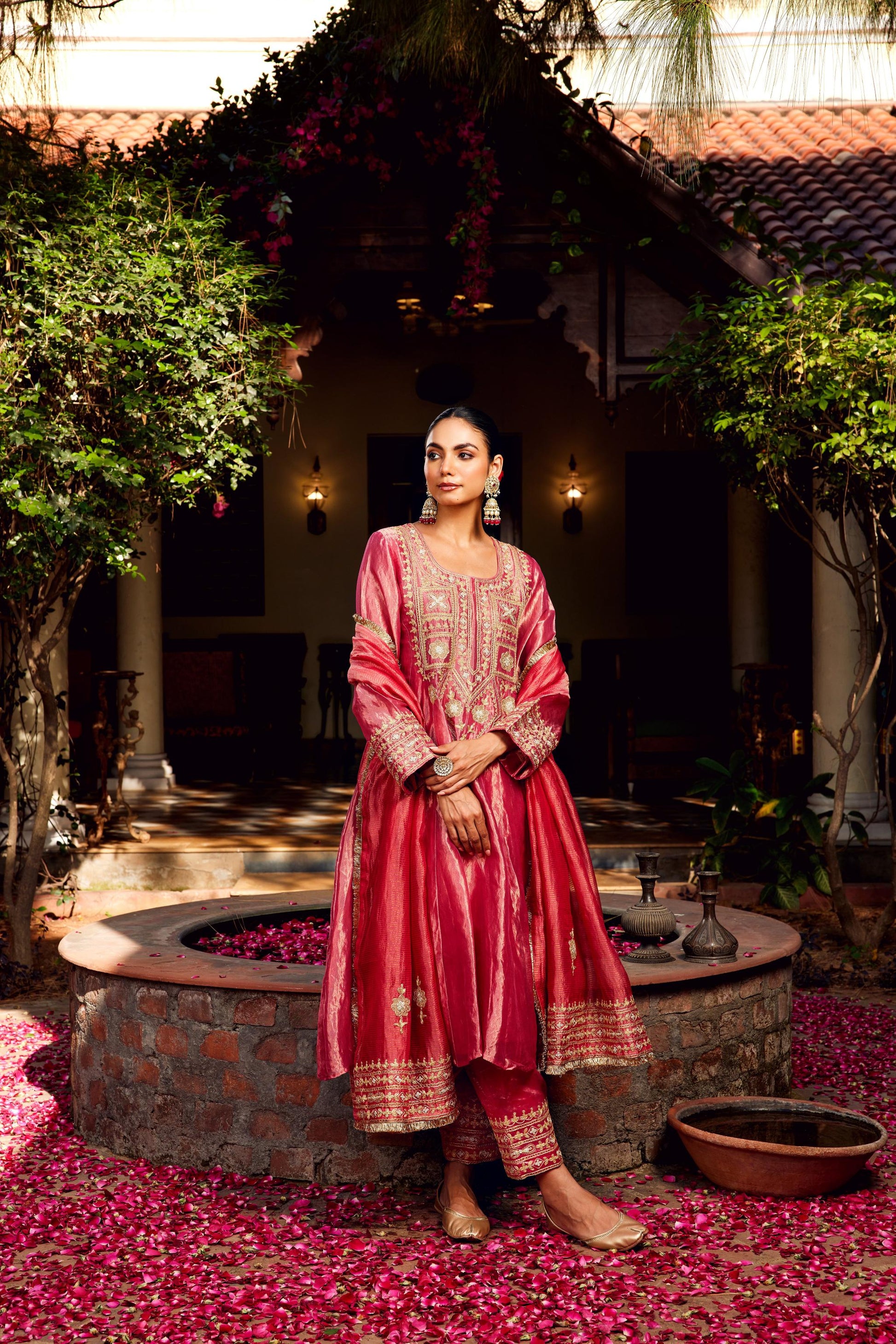 Pink Tissue Anarkali Inayat Kurta Set of 3