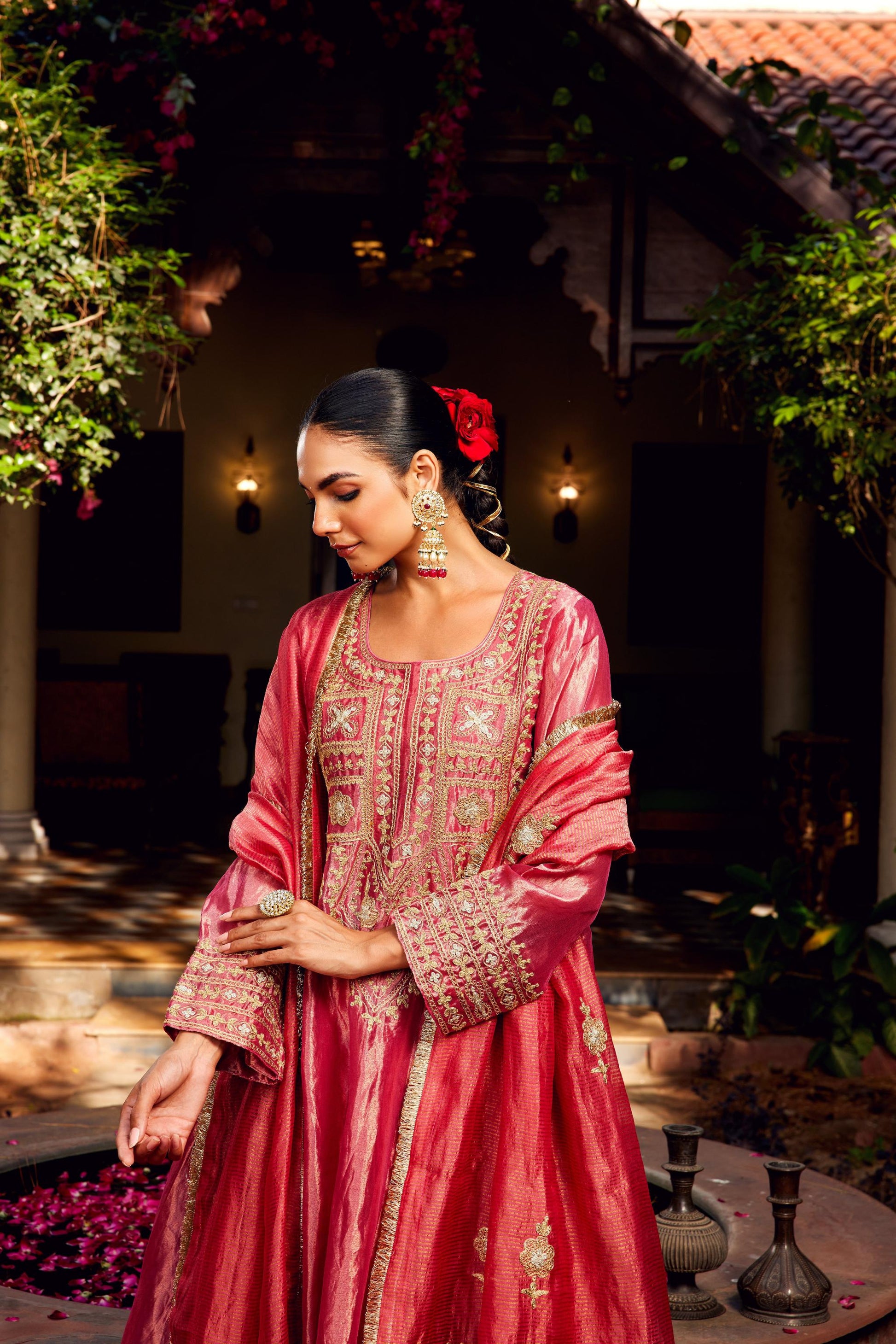 Pink Tissue Anarkali Inayat Kurta Set of 3