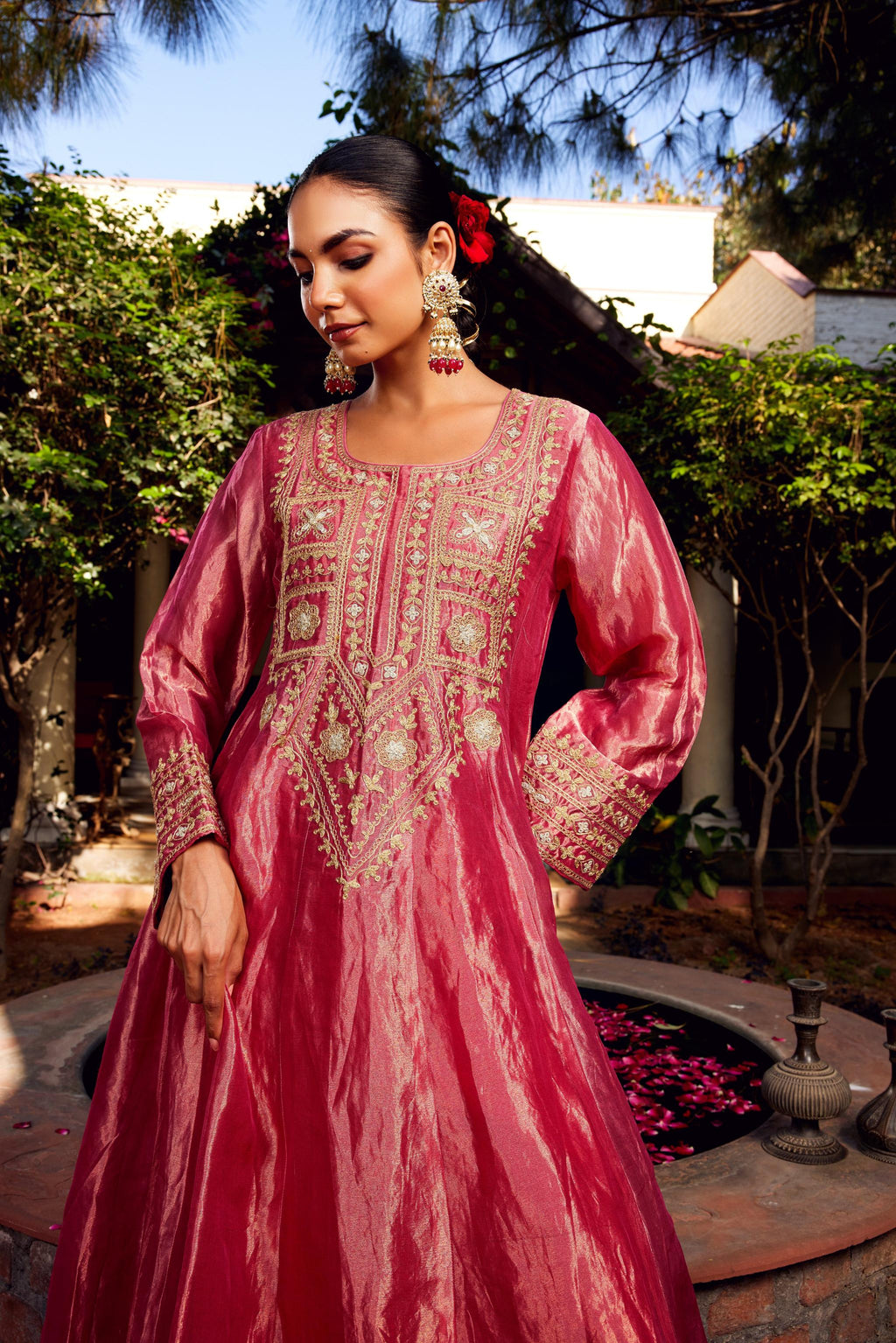 Pink Tissue Anarkali Inayat Kurta Set of 3