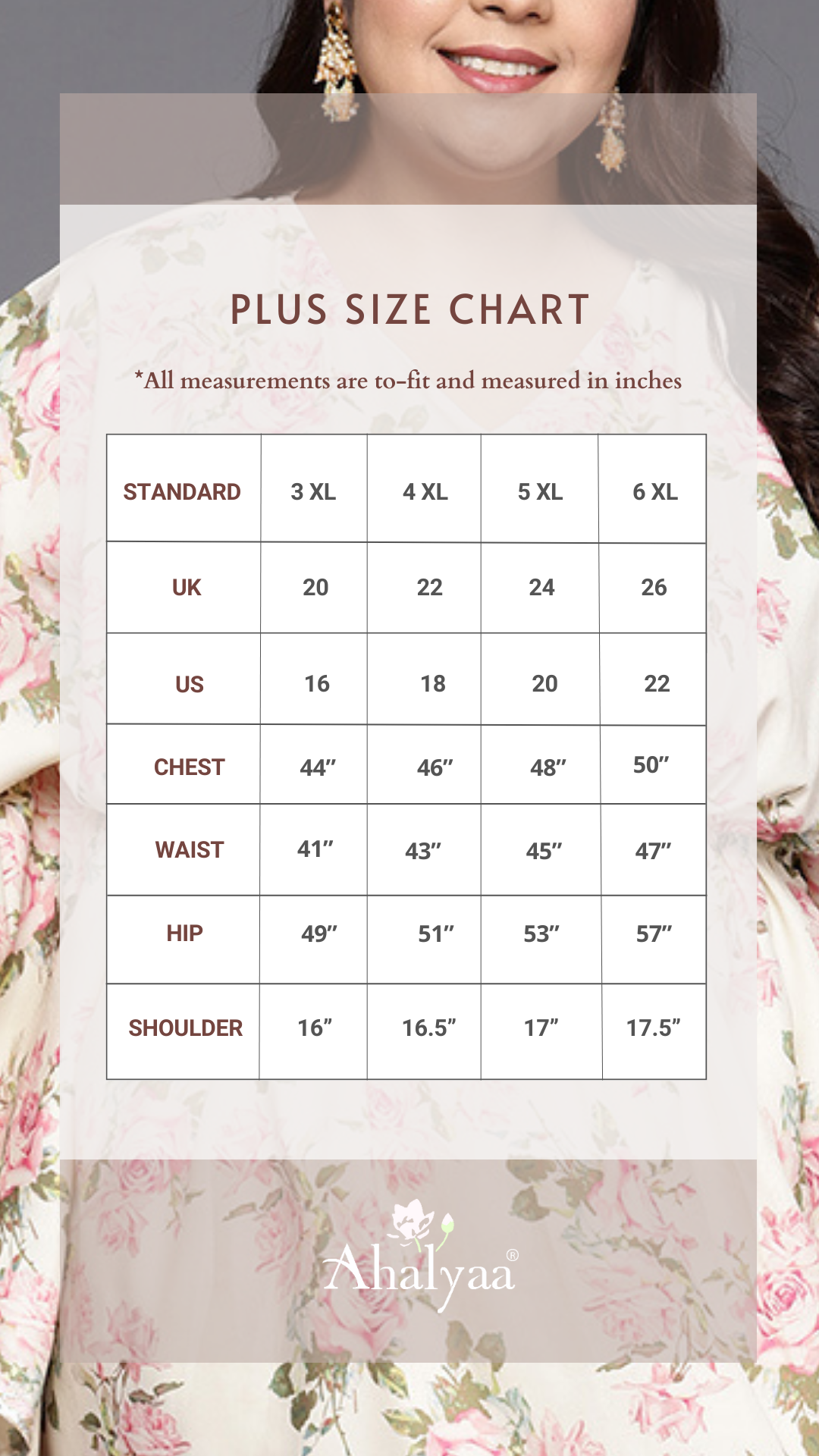 Plus size chart ahalya