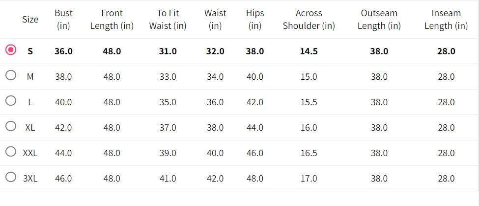 Prakhya Size chart