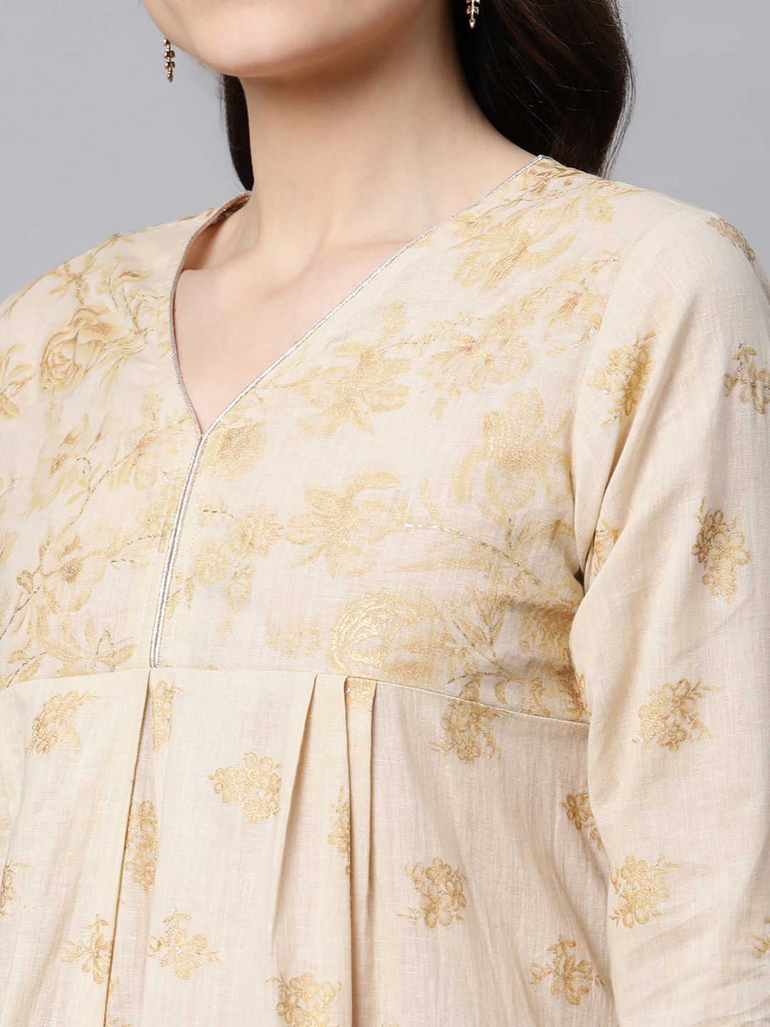 Beige & Gold Cotton Printed Tunic