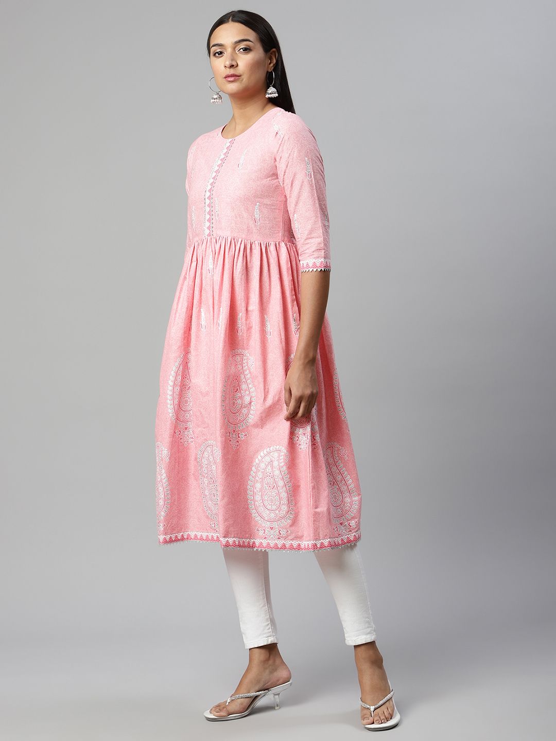 Pink Pure Cotton Printed Kurta