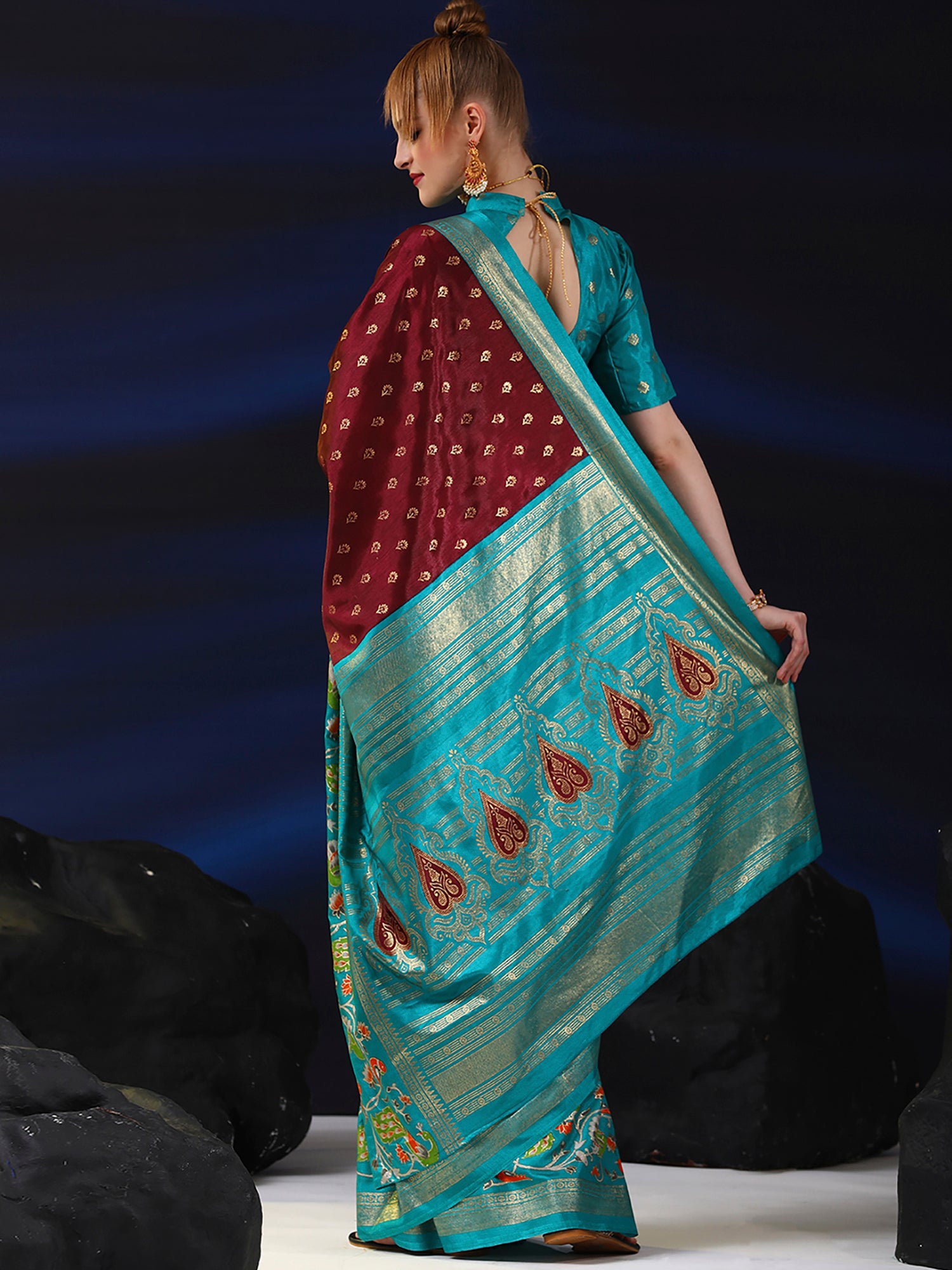 Dola Silk Brown Printed Designer Saree With Blouse