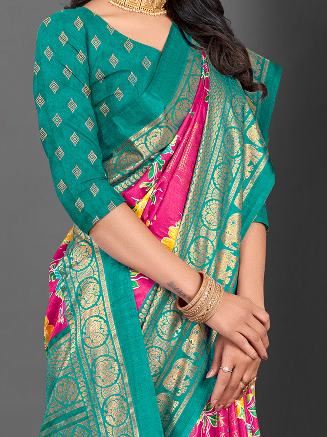 Dola Silk Pink Printed Designer Saree With Blouse