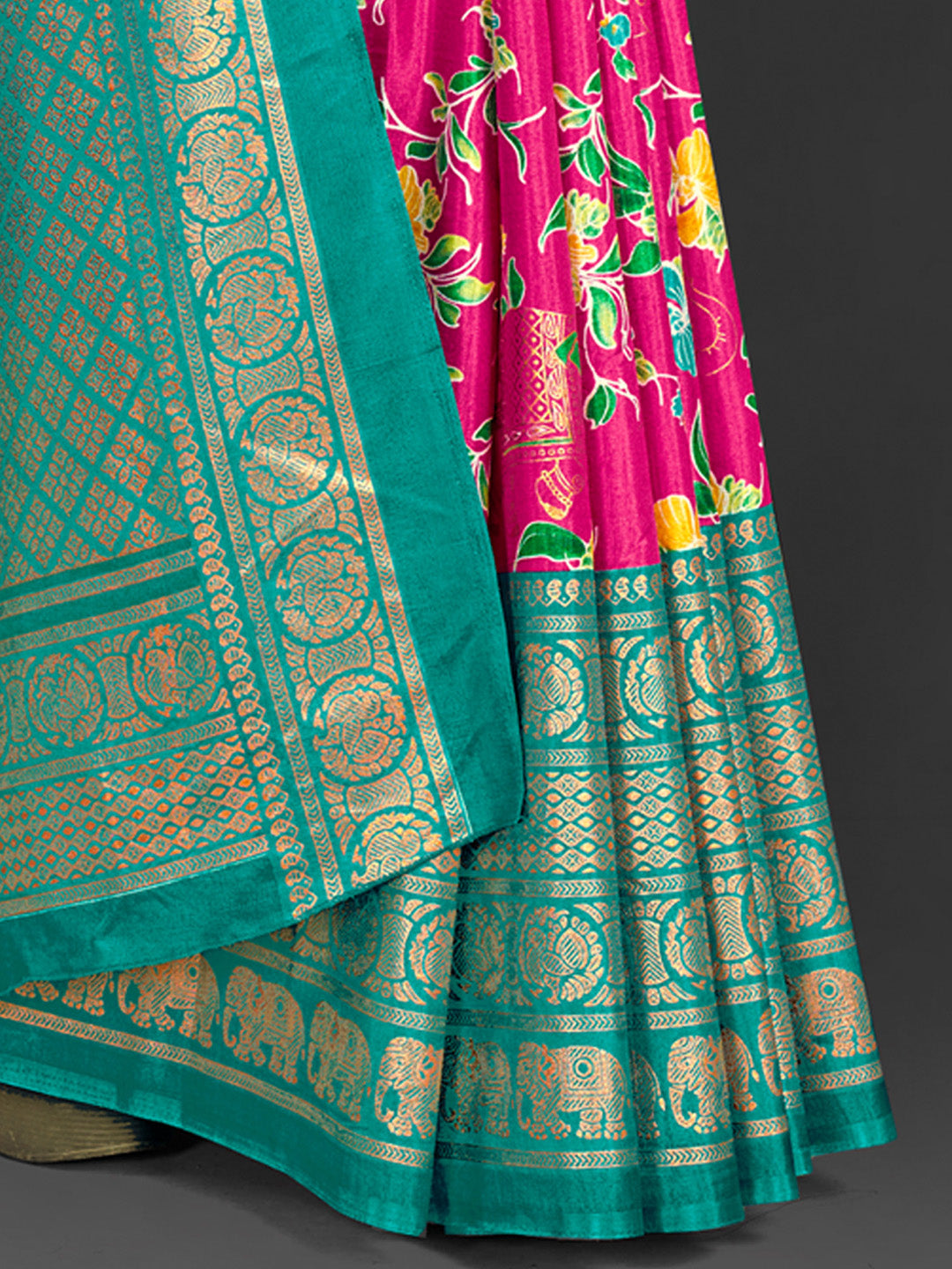 Dola Silk Pink Printed Designer Saree With Blouse