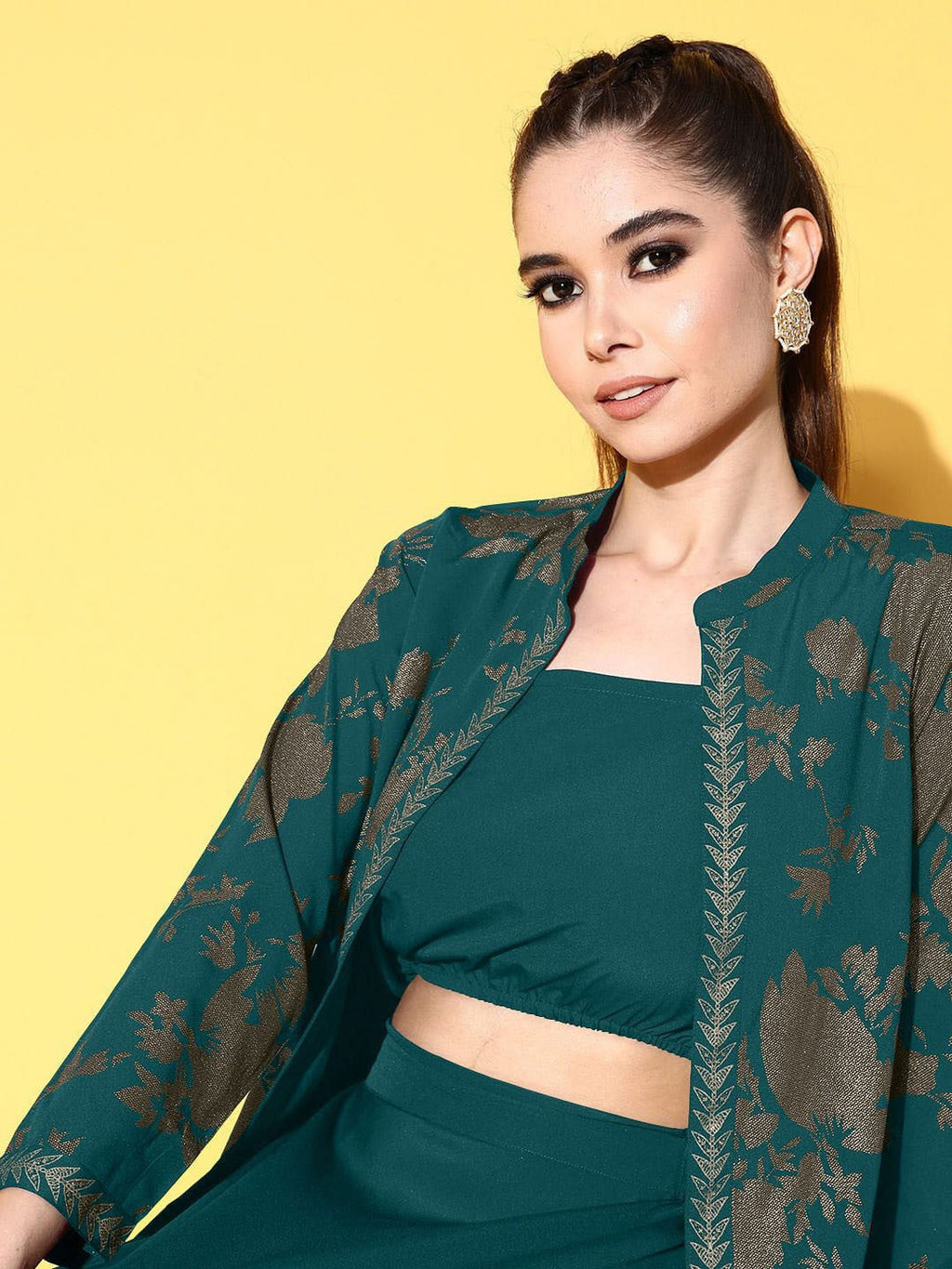 Printed Top & Jacket With Skirt-AH