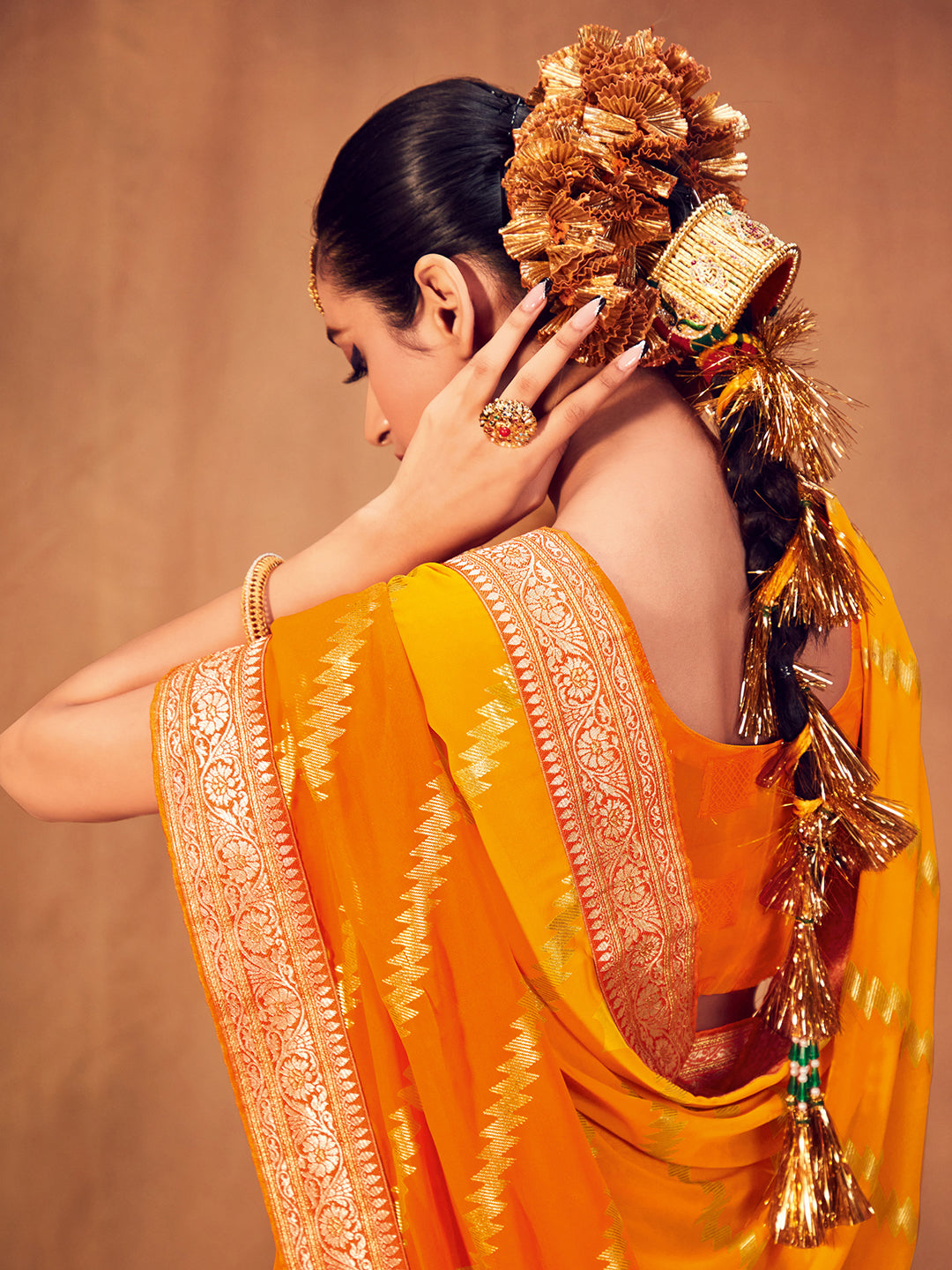 Georgette Yellow Printed Designer Saree With Blouse