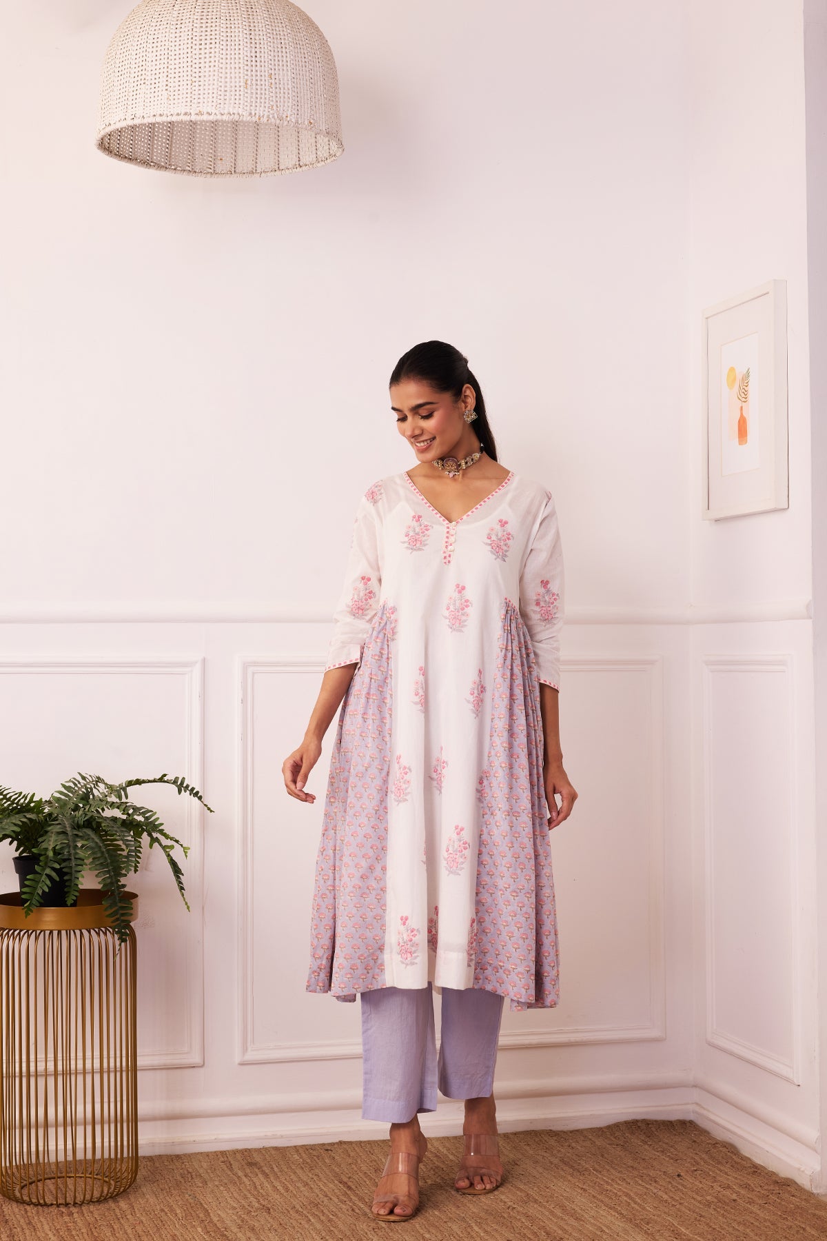 Ambarsariya White & Purple A-Line Suit Set of 3-FL