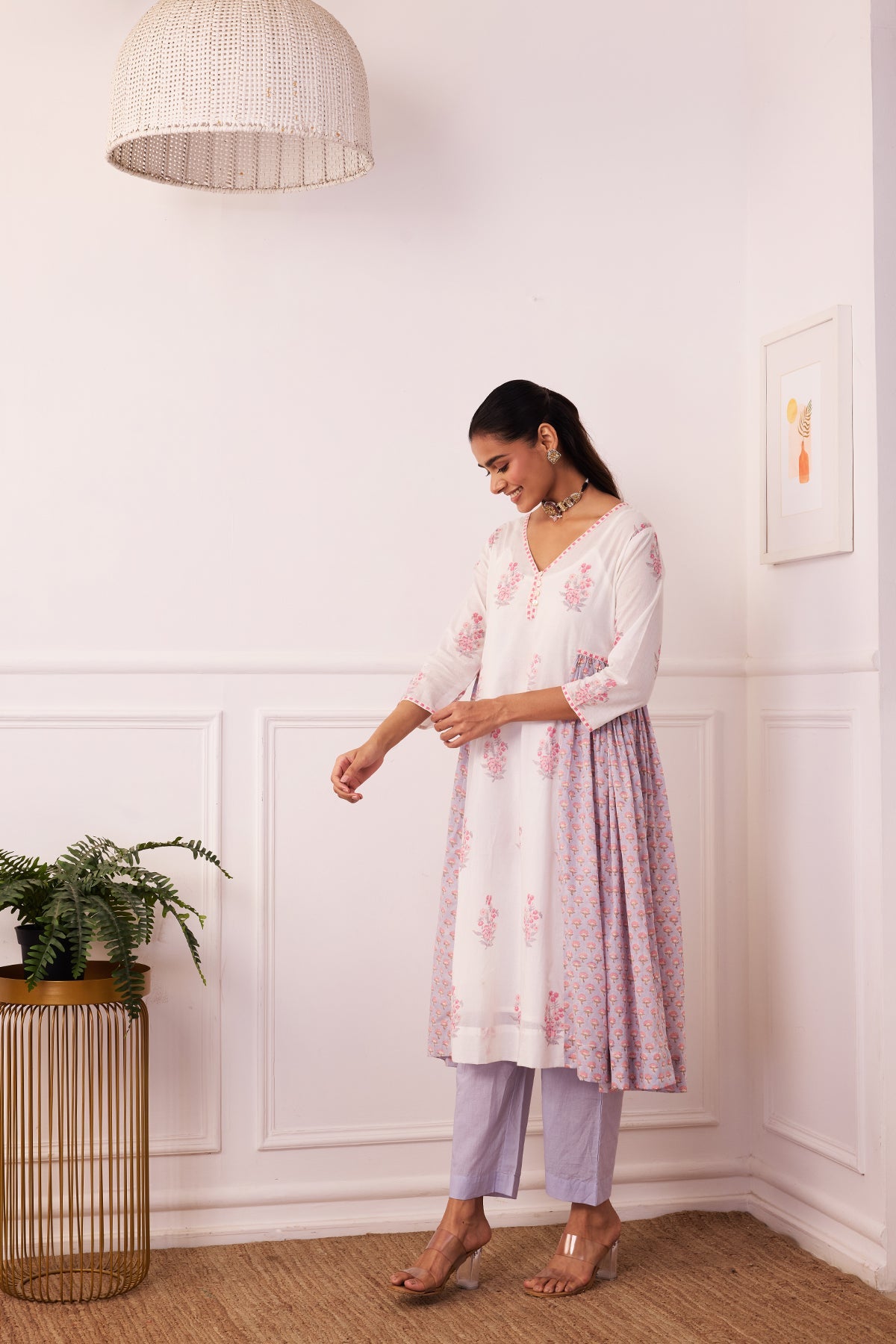 Ambarsariya White & Purple A-Line Suit Set of 3-FL