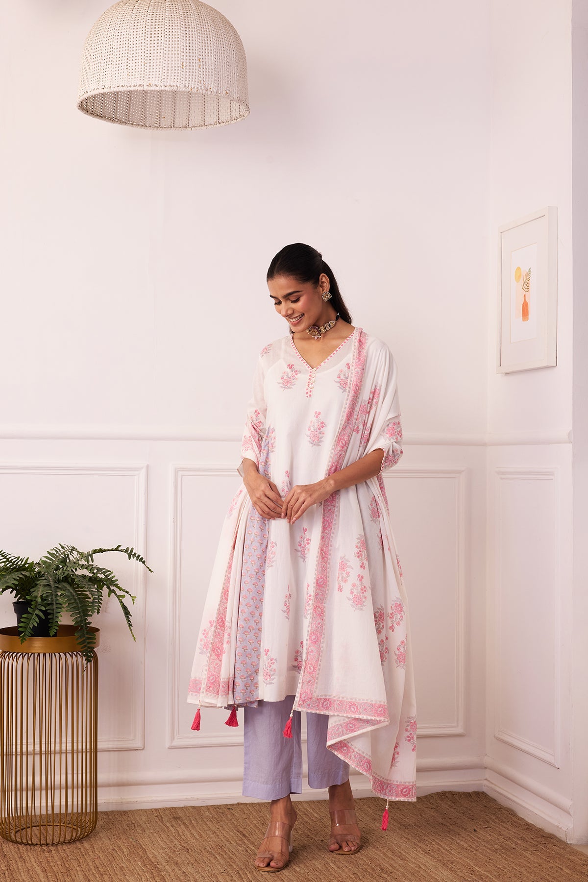 Ambarsariya White & Purple A-Line Suit Set of 3-FL