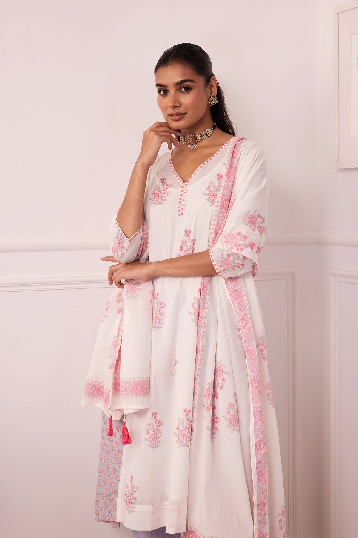 Ambarsariya White & Purple A-Line Suit Set of 3-FL