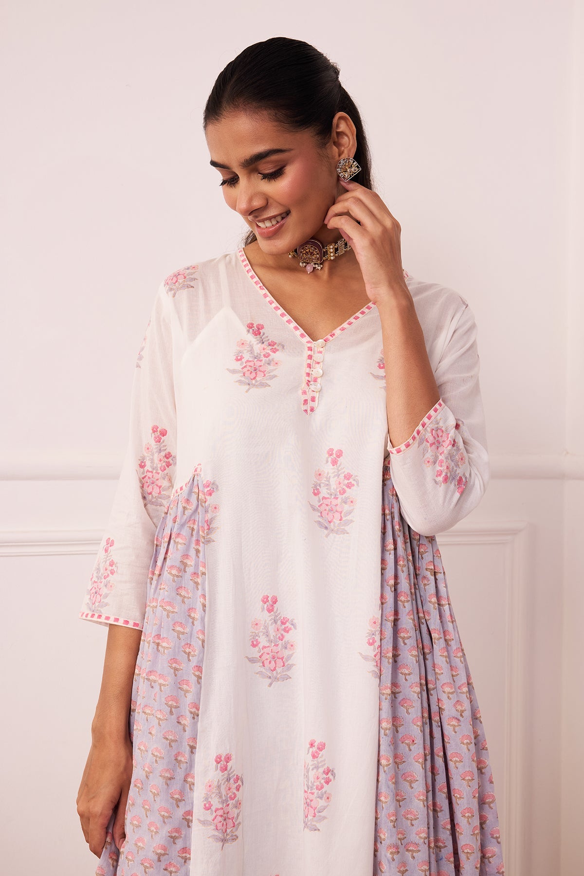 Ambarsariya White & Purple A-Line Suit Set of 3-FL