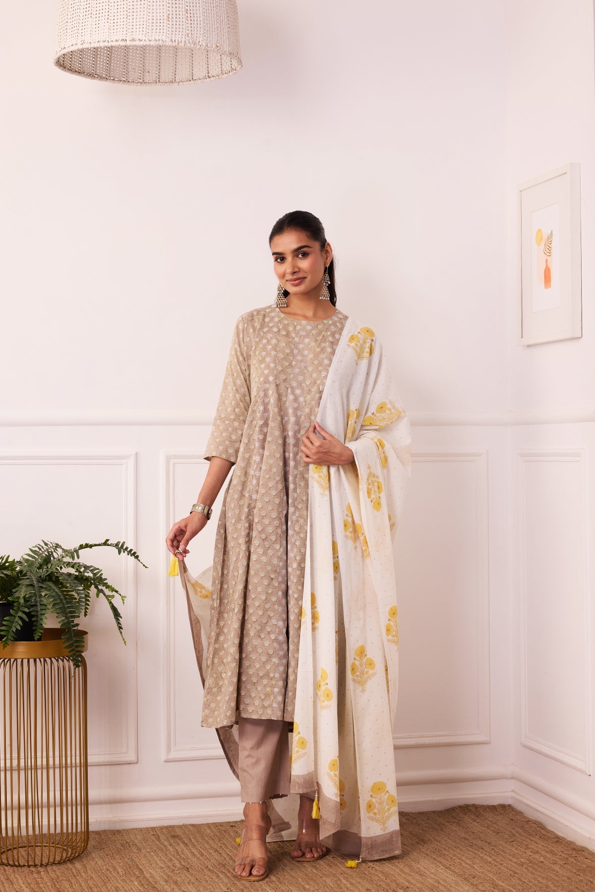 Ambarsariya Brown Anarkali Suit Set of 3-FL