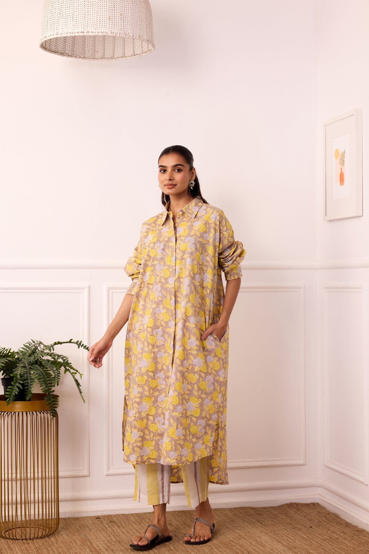 Ambarsariya Brown Long Shirt & Pant Set of 2-FL