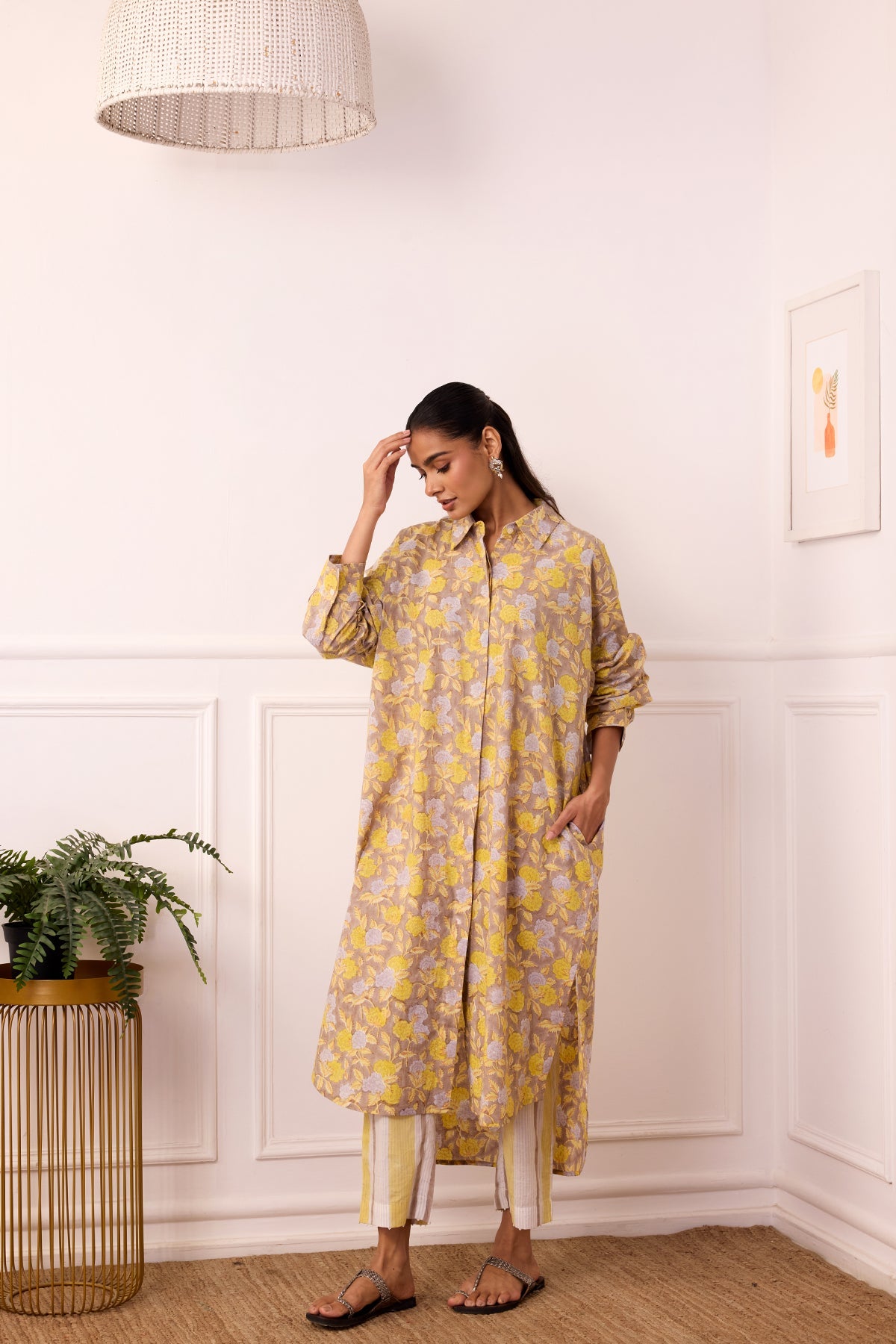 Ambarsariya Brown Long Shirt & Pant Set of 2-FL