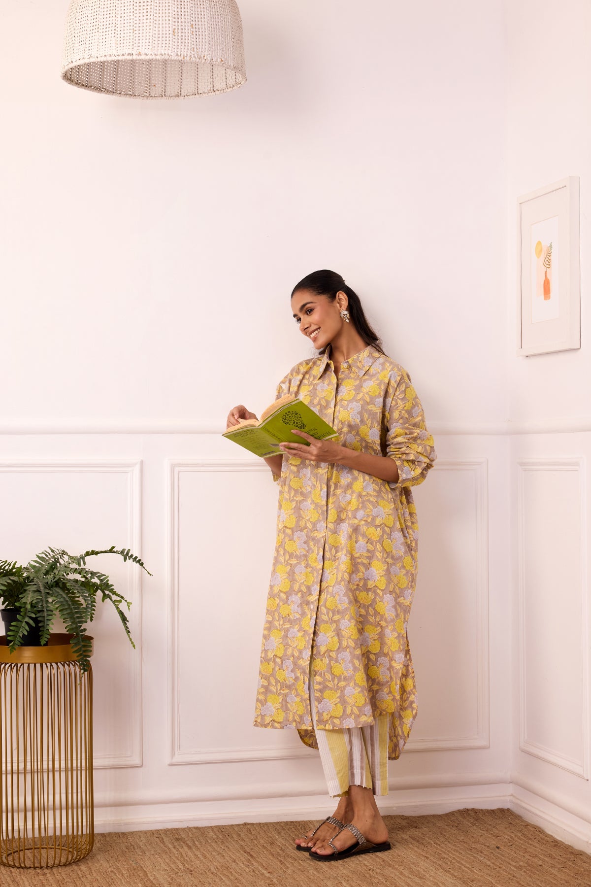Ambarsariya Brown Long Shirt & Pant Set of 2-FL