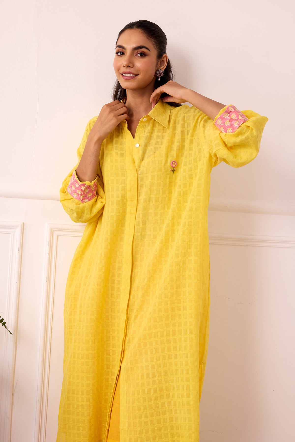Ambarsariya Yellow Long Shirt & Pant with Slip Set of 2-FL