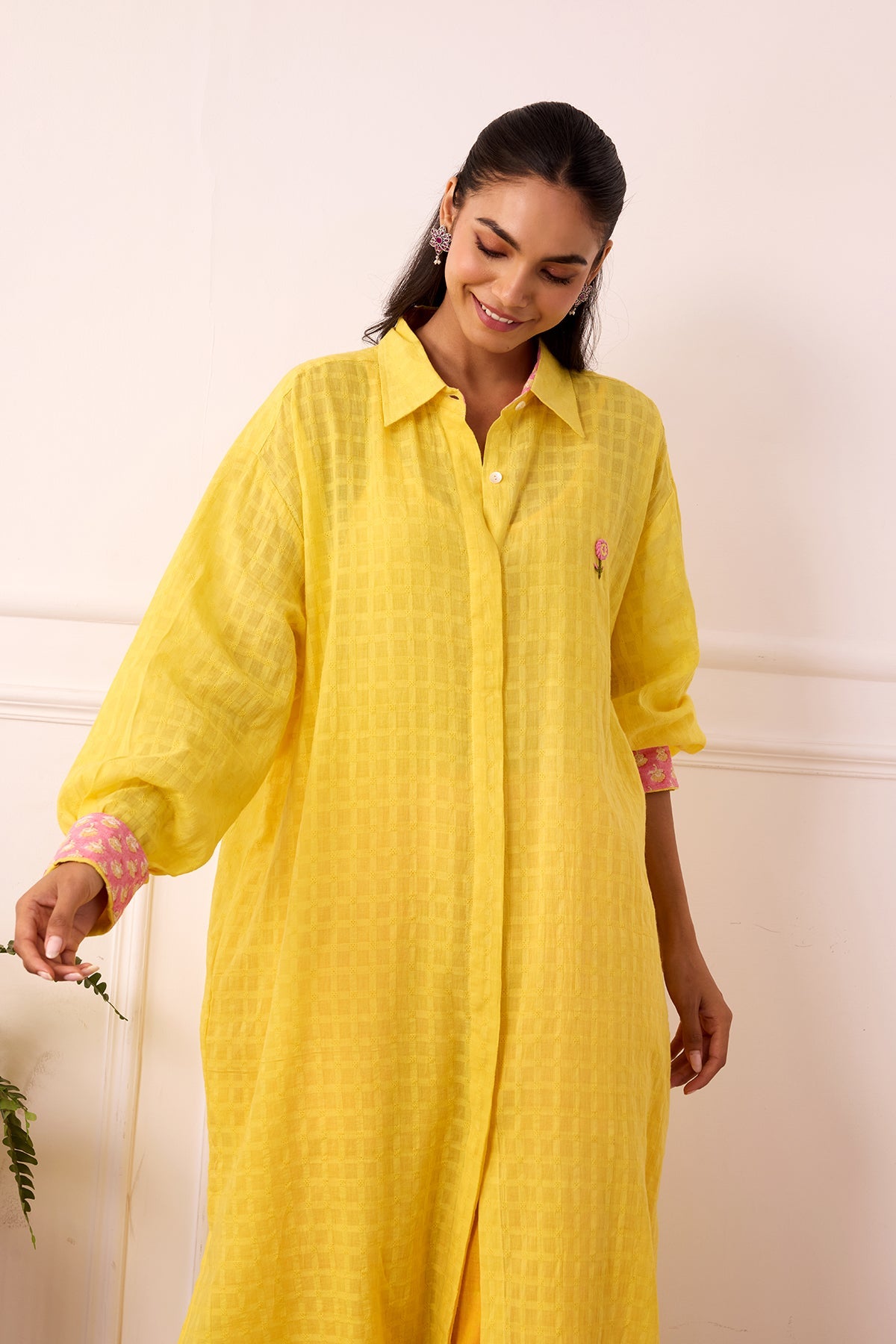 Ambarsariya Yellow Long Shirt & Pant with Slip Set of 2-FL