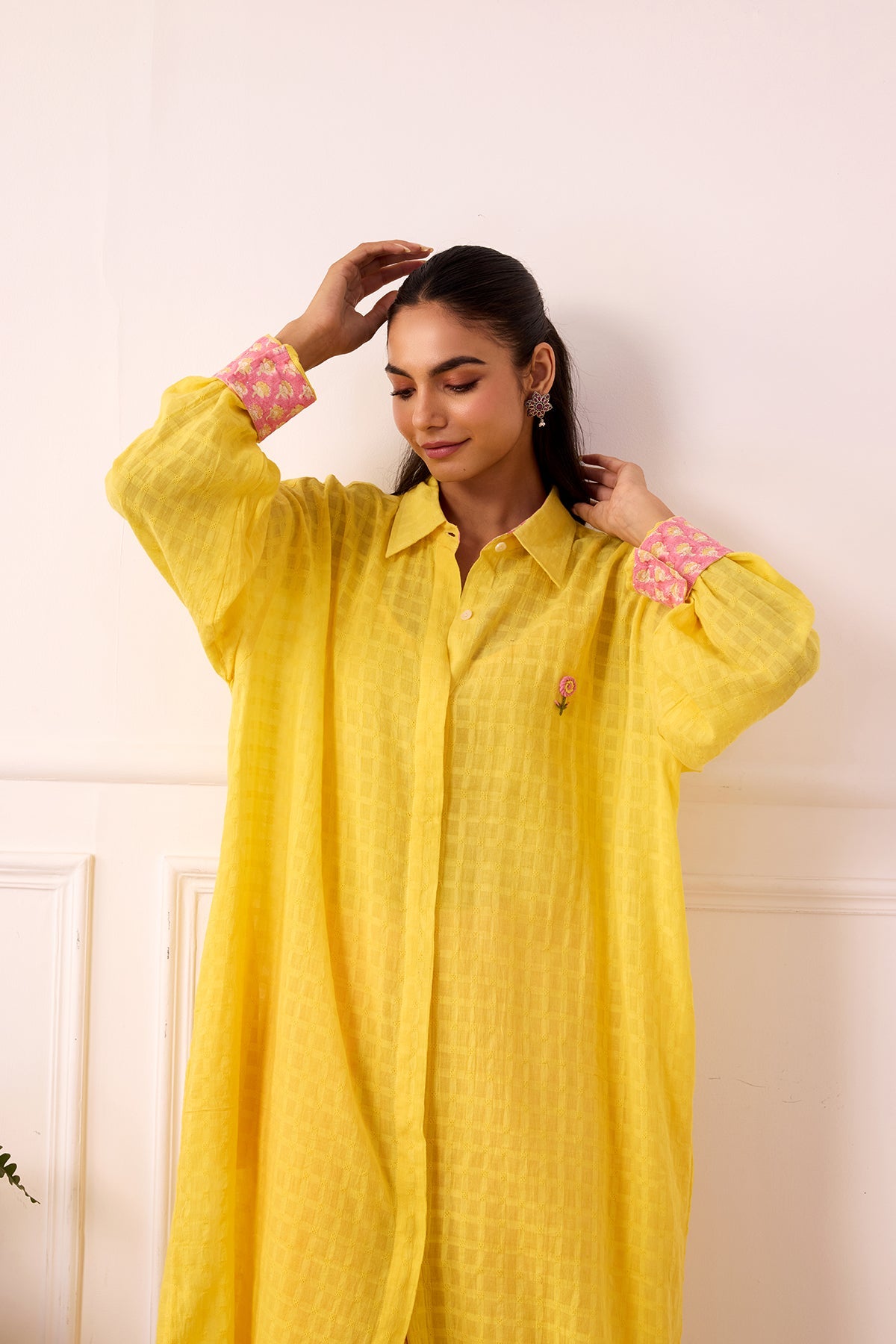 Ambarsariya Yellow Long Shirt & Pant with Slip Set of 2-FL