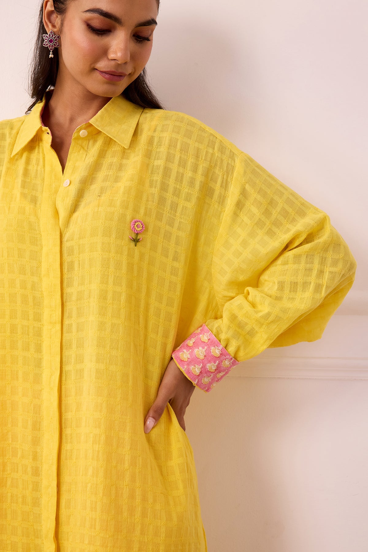 Ambarsariya Yellow Long Shirt & Pant with Slip Set of 2-FL