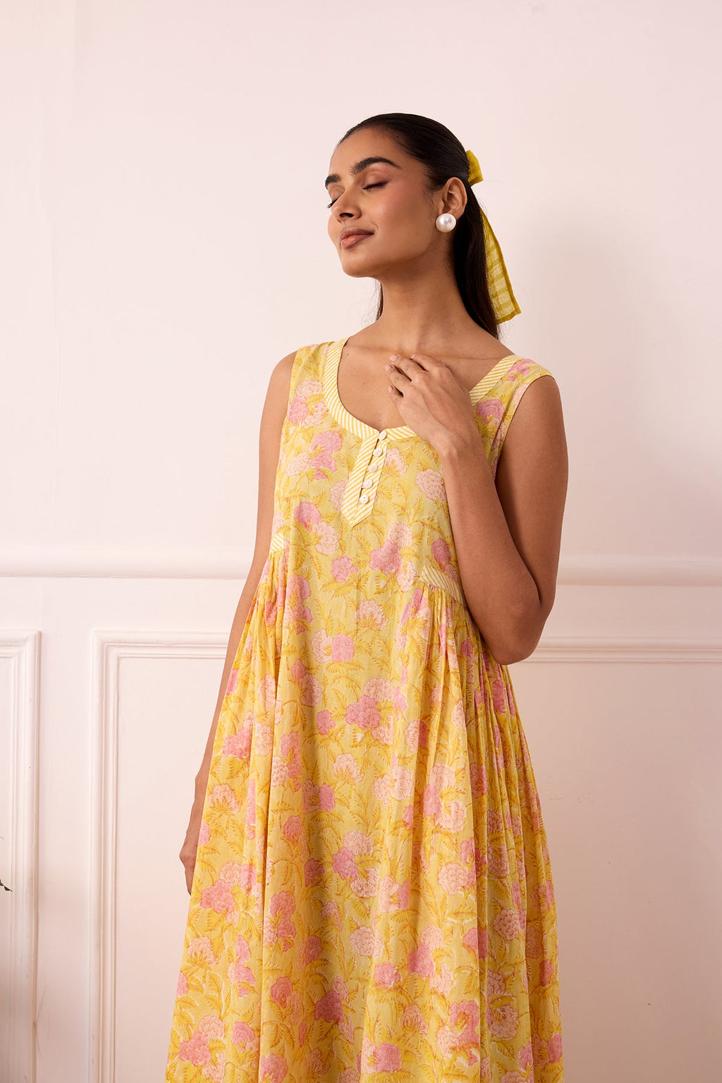 Ambarsariya Yellow Sleeve Less Dress-FL