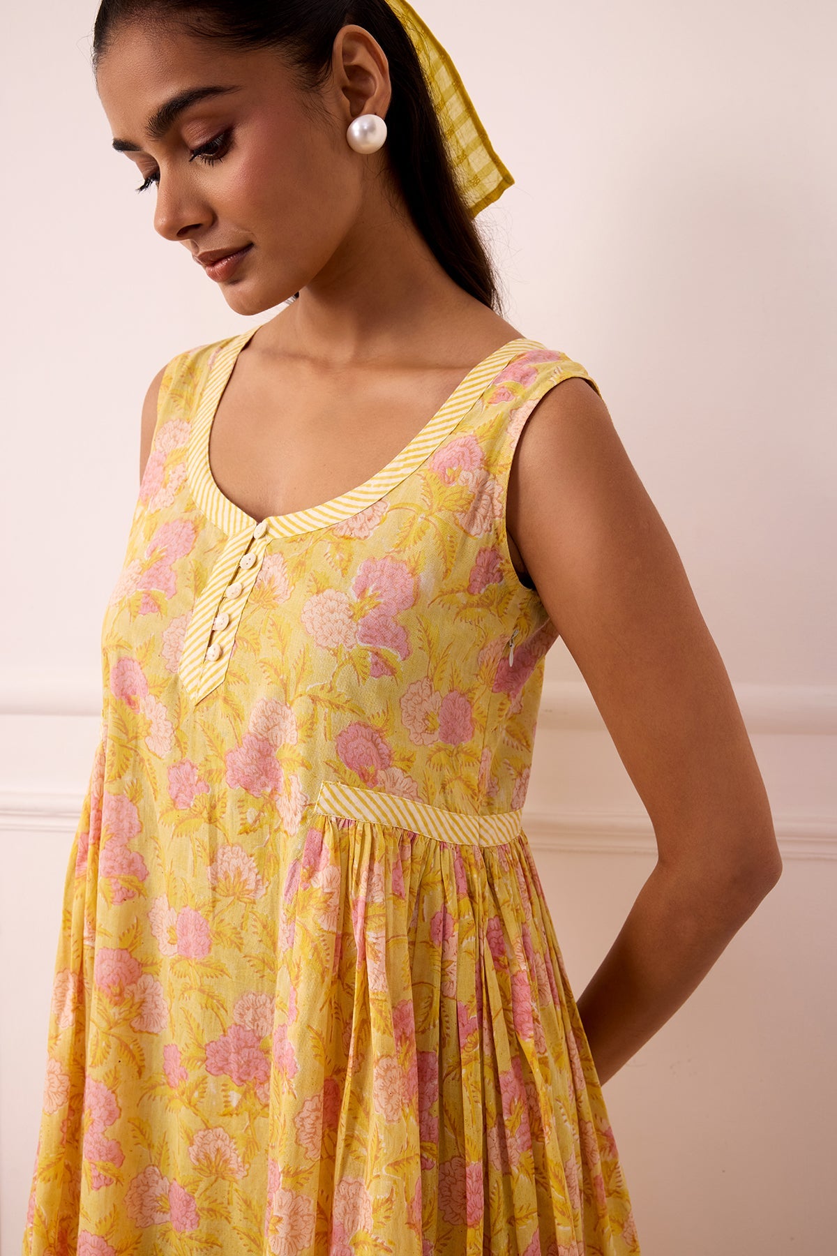 Ambarsariya Yellow Sleeve Less Dress-FL