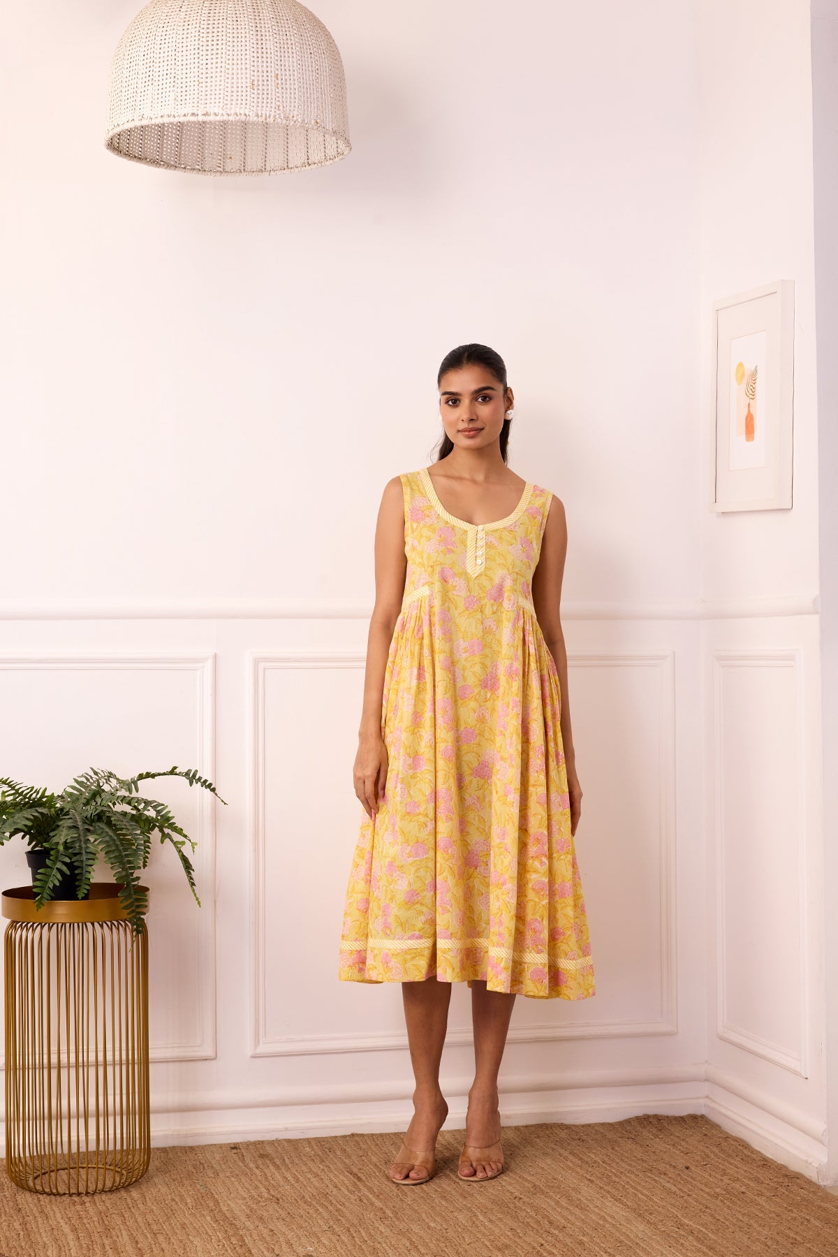 Ambarsariya Yellow Sleeve Less Dress-FL