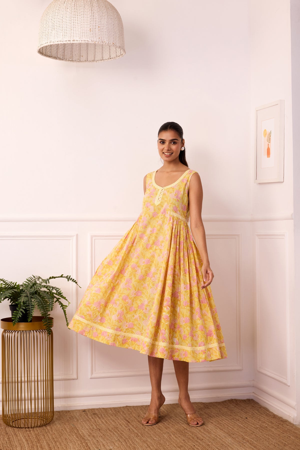 Ambarsariya Yellow Sleeve Less Dress-FL