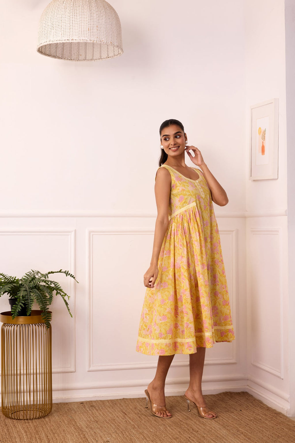 Ambarsariya Yellow Sleeve Less Dress-FL