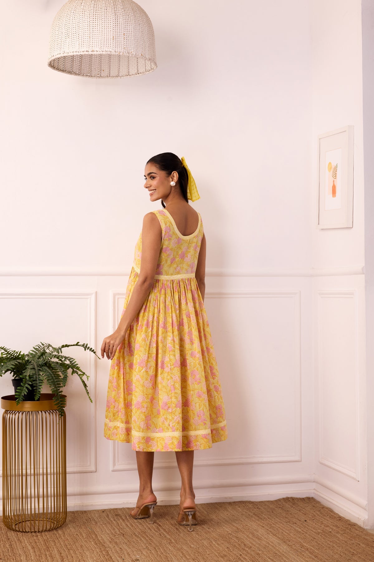 Ambarsariya Yellow Sleeve Less Dress-FL