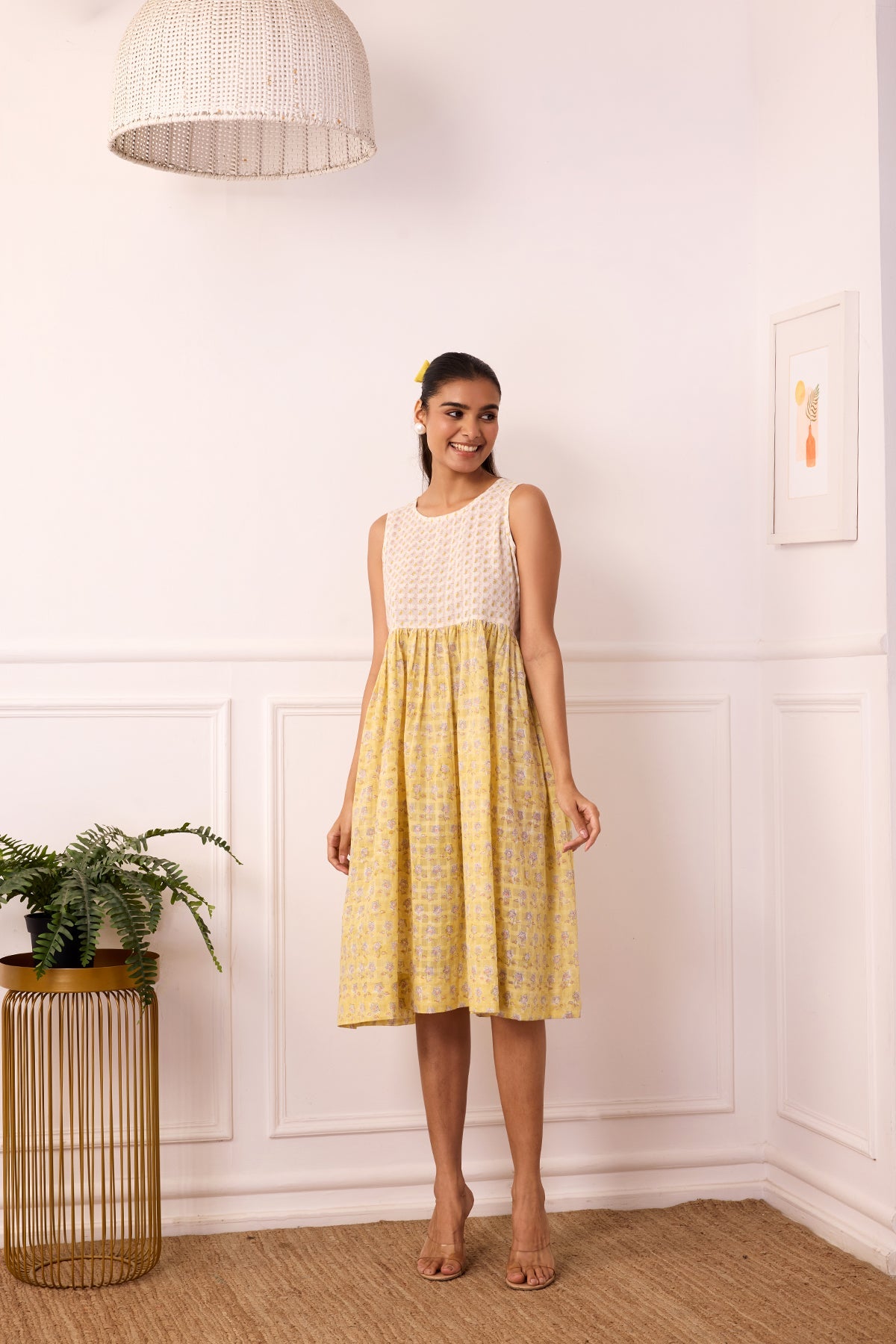 Ambarsariya Yellow Sleeve Less Dress-FL