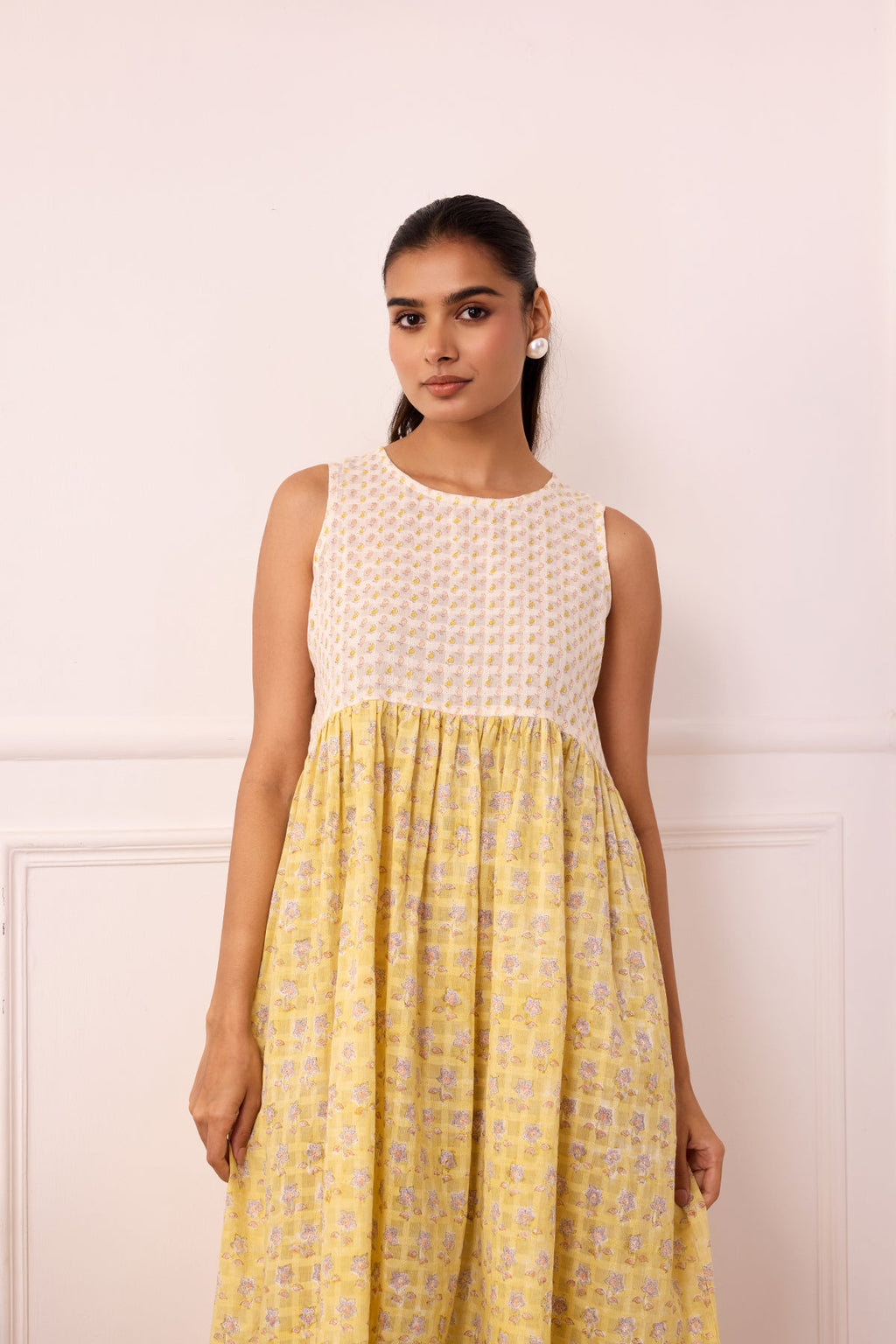 Ambarsariya Yellow Sleeve Less Dress-FL