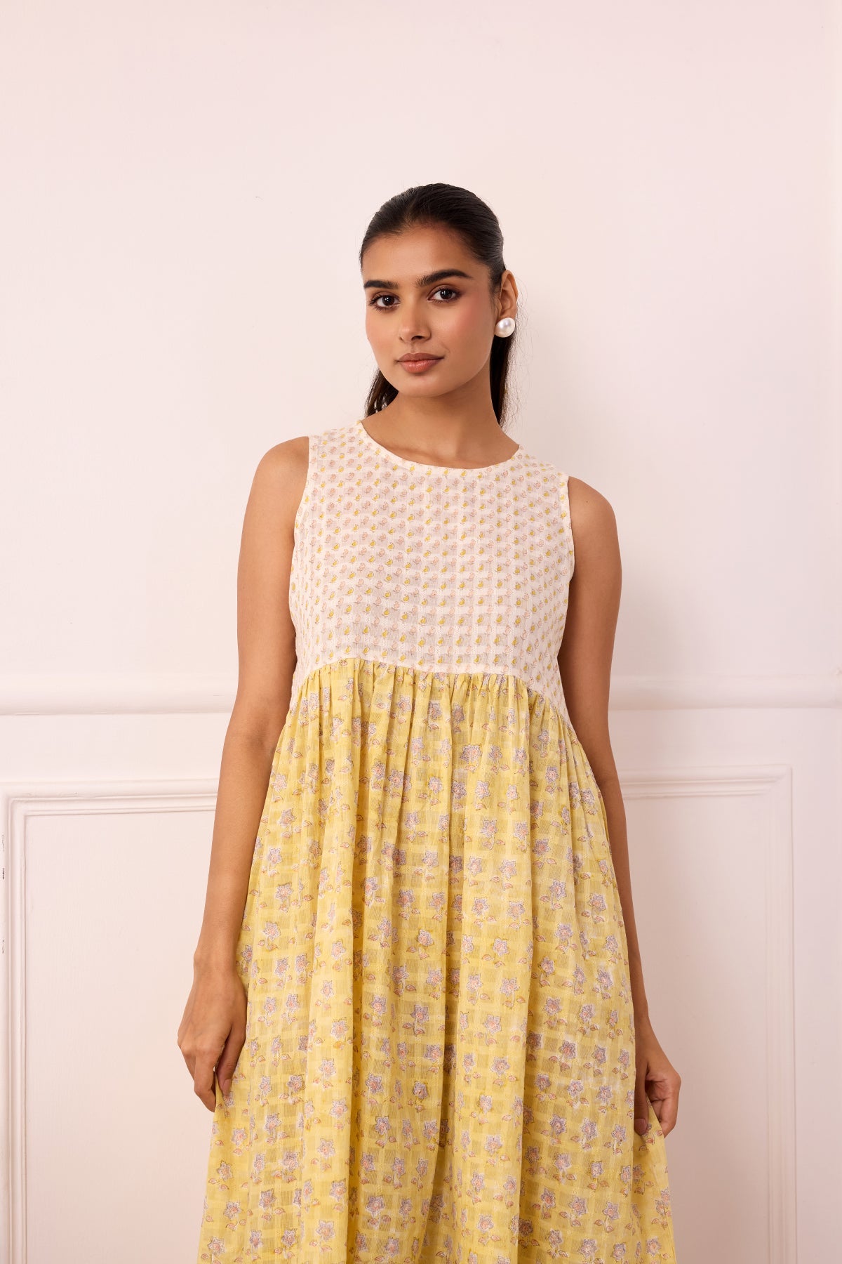 Ambarsariya Yellow Sleeve Less Dress-FL
