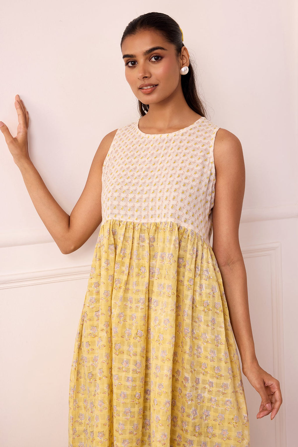 Ambarsariya Yellow Sleeve Less Dress-FL