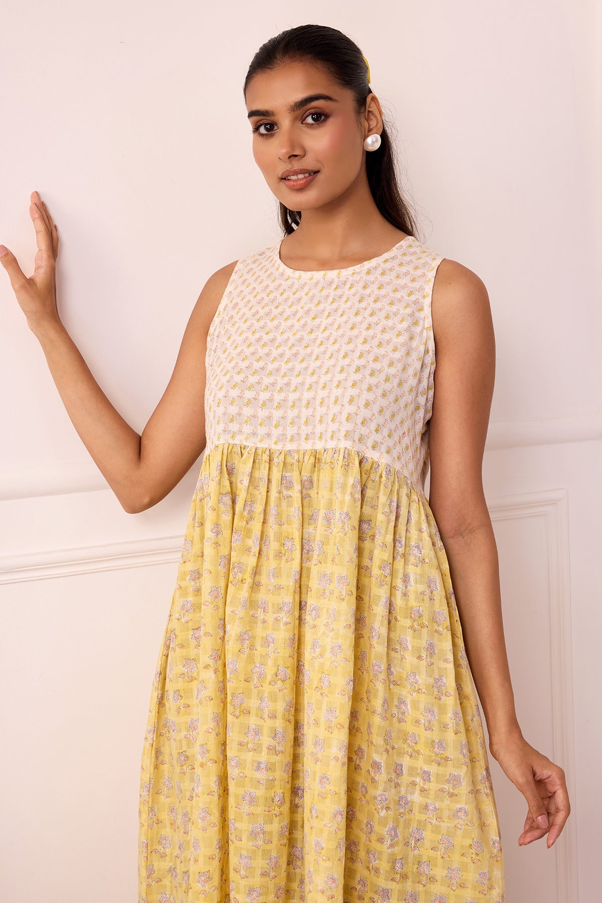 Ambarsariya Yellow Sleeve Less Dress-FL