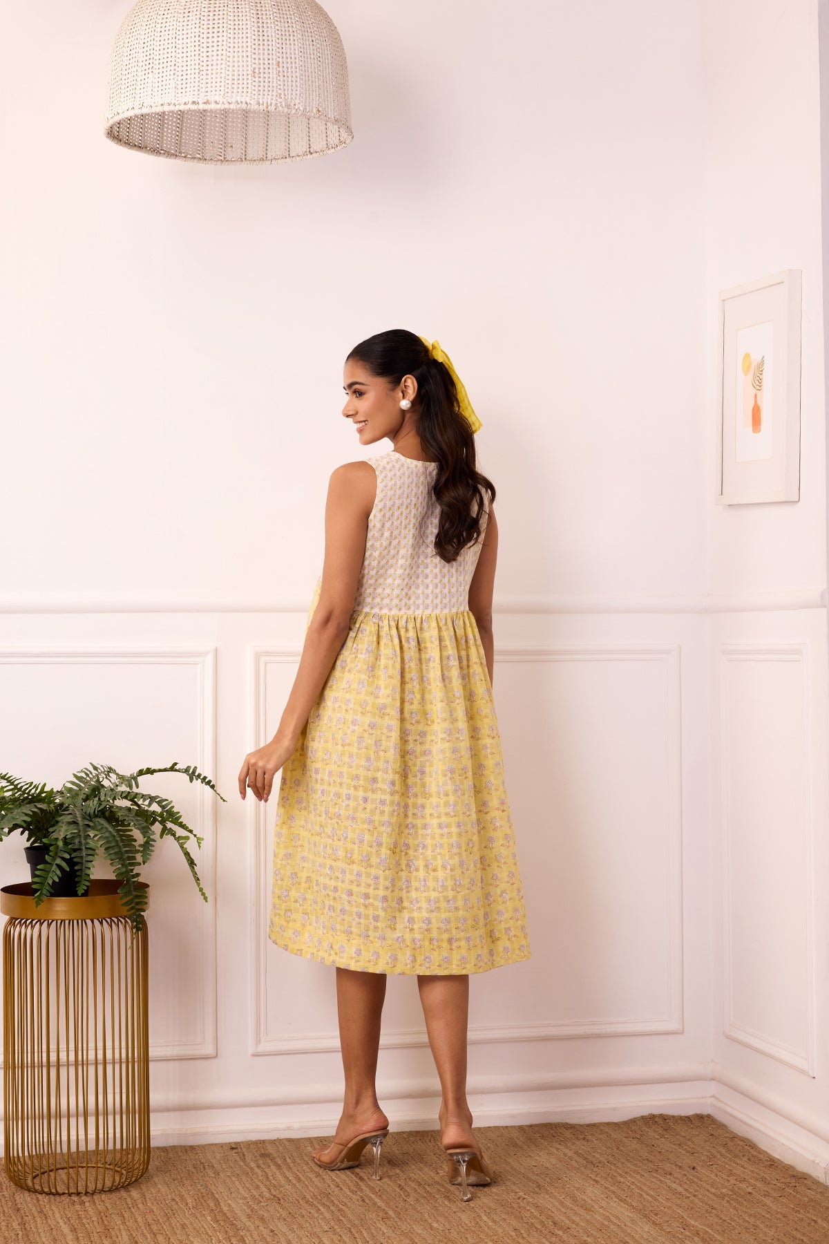 Ambarsariya Yellow Sleeve Less Dress-FL