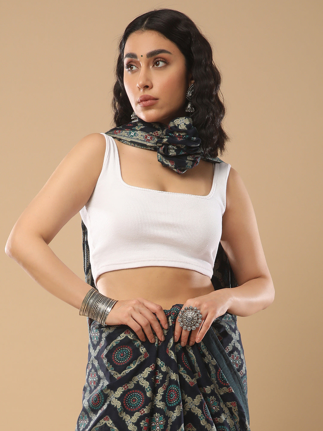 Organza Navy Blue Woven Design Designer Saree With Blouse