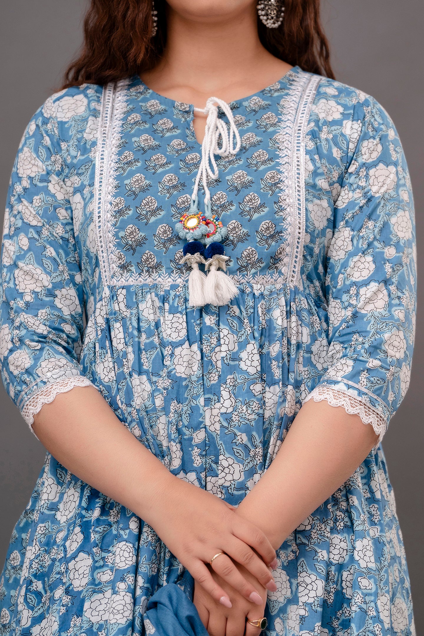 Blue Printed Cotton Suit with Dupatta